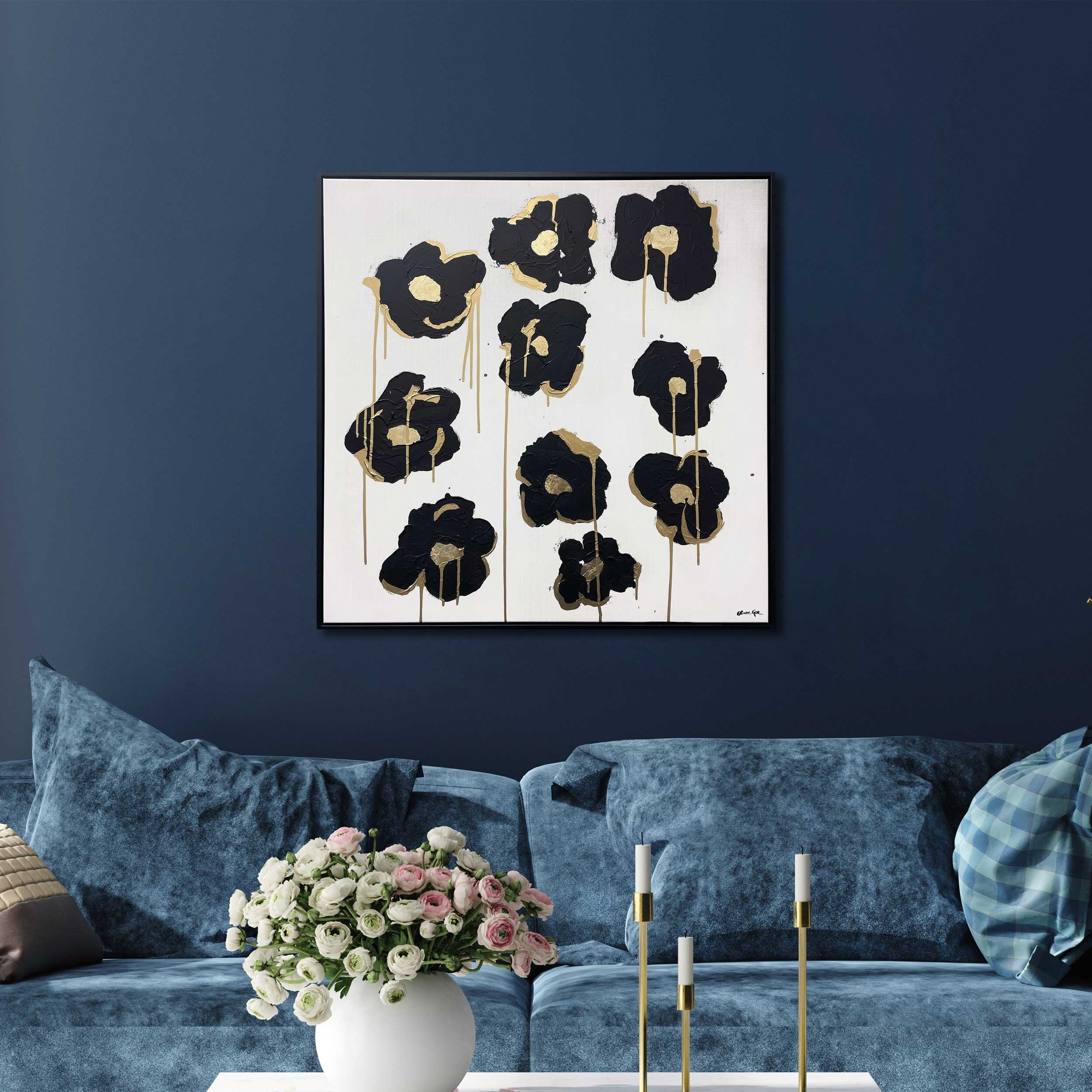 Gilded Camellias- With Hand-Applied Acrylic Paint and Gold Leaf