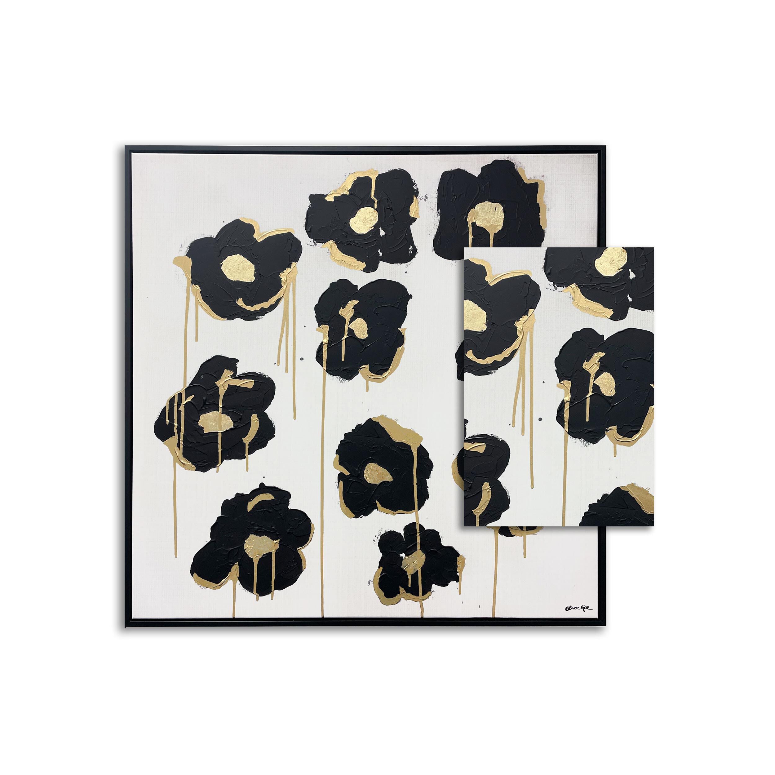 Gilded Camellias- With Hand-Applied Acrylic Paint and Gold Leaf