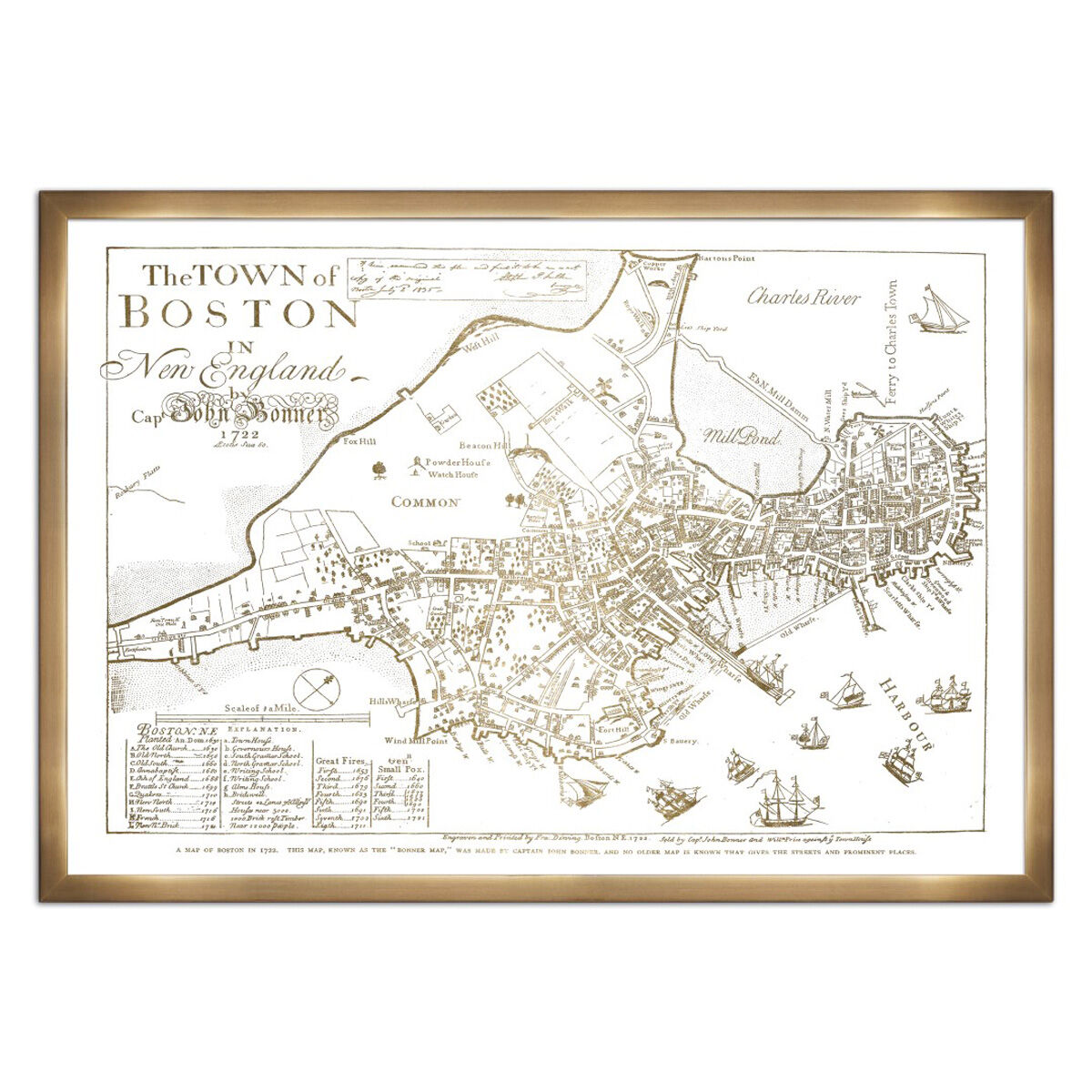 Town of Boston Map 1722- Gold Metallic Main image