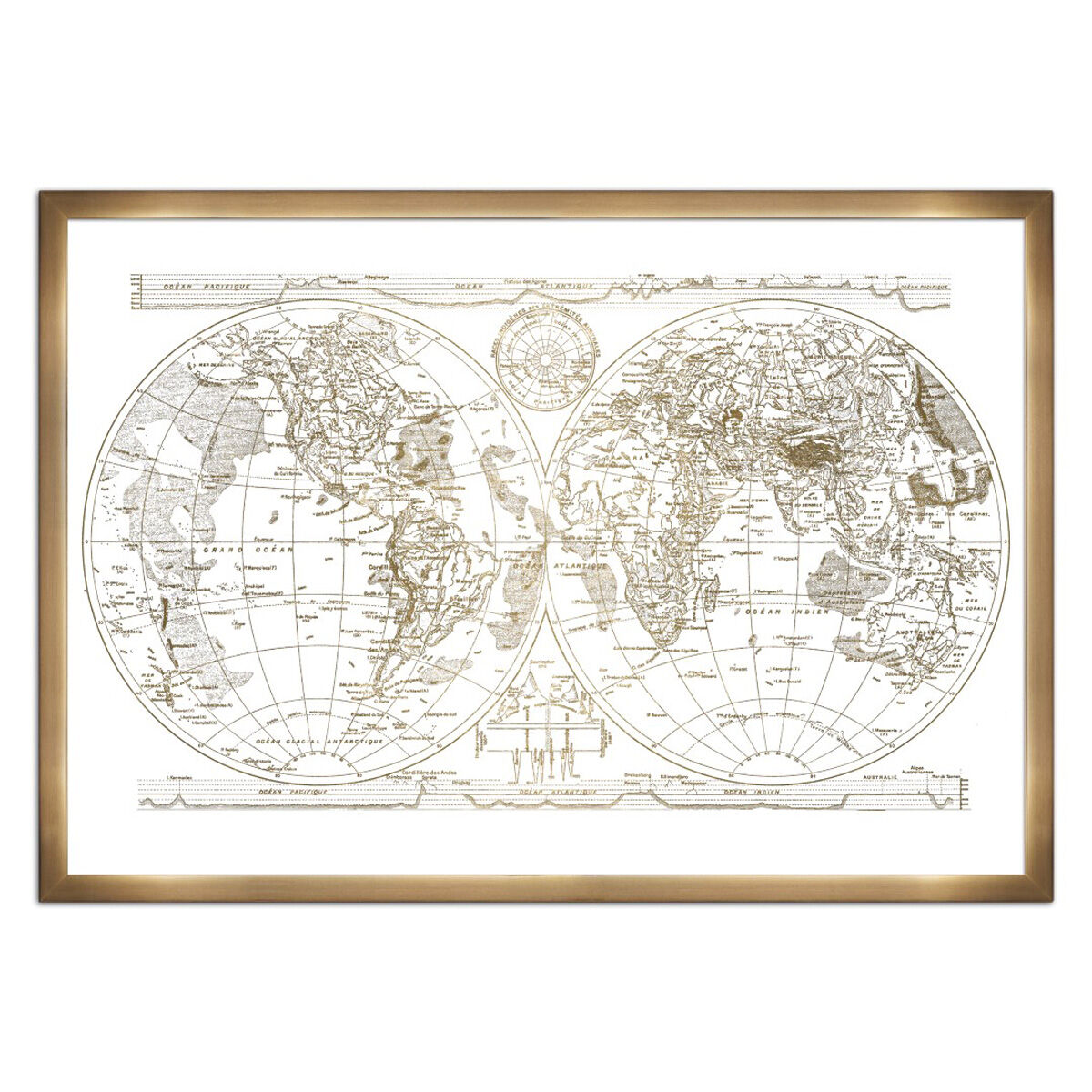 Hemispheres Mapamundi- Gold Metallic