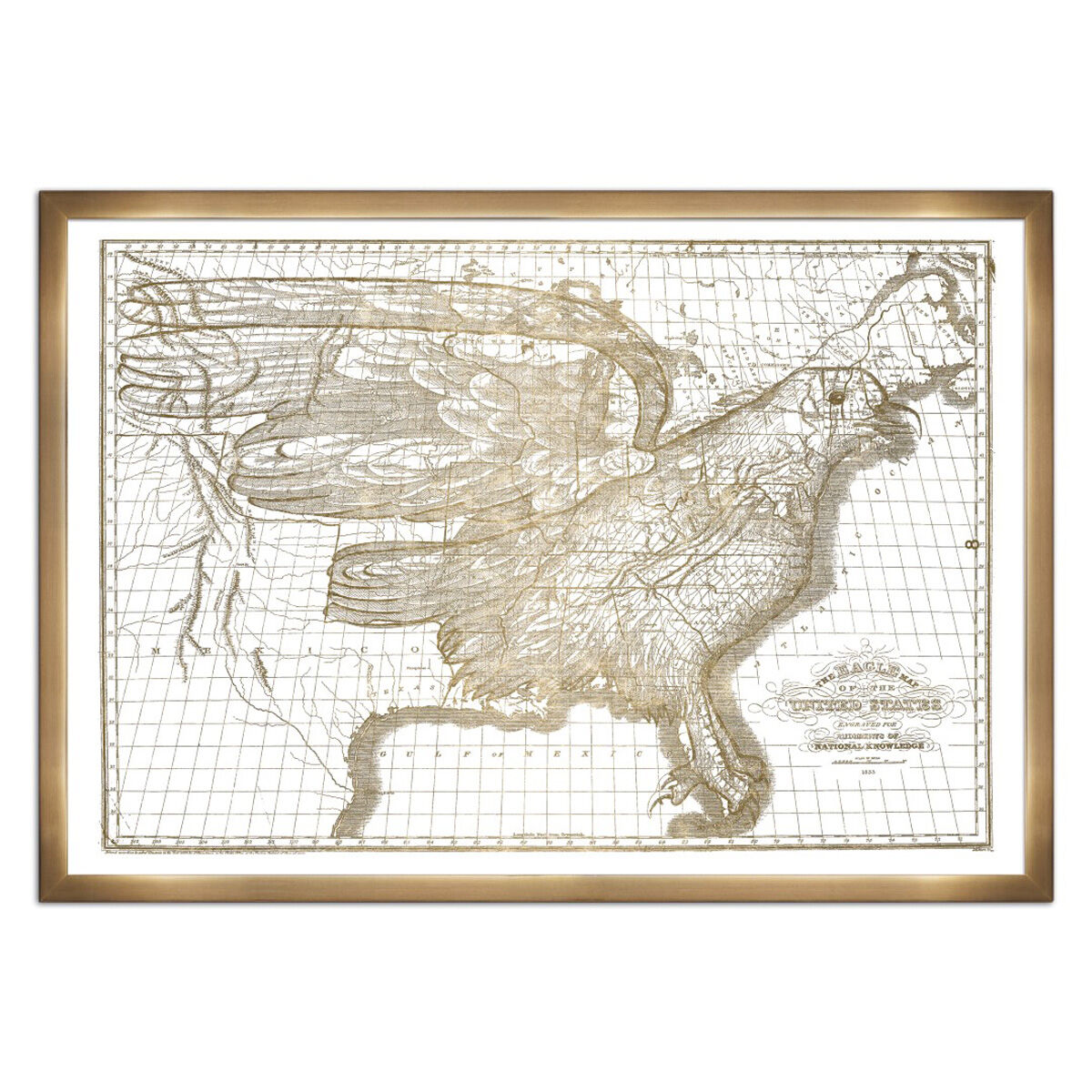 The Eagle Map of the US 1833- Gold Metallic