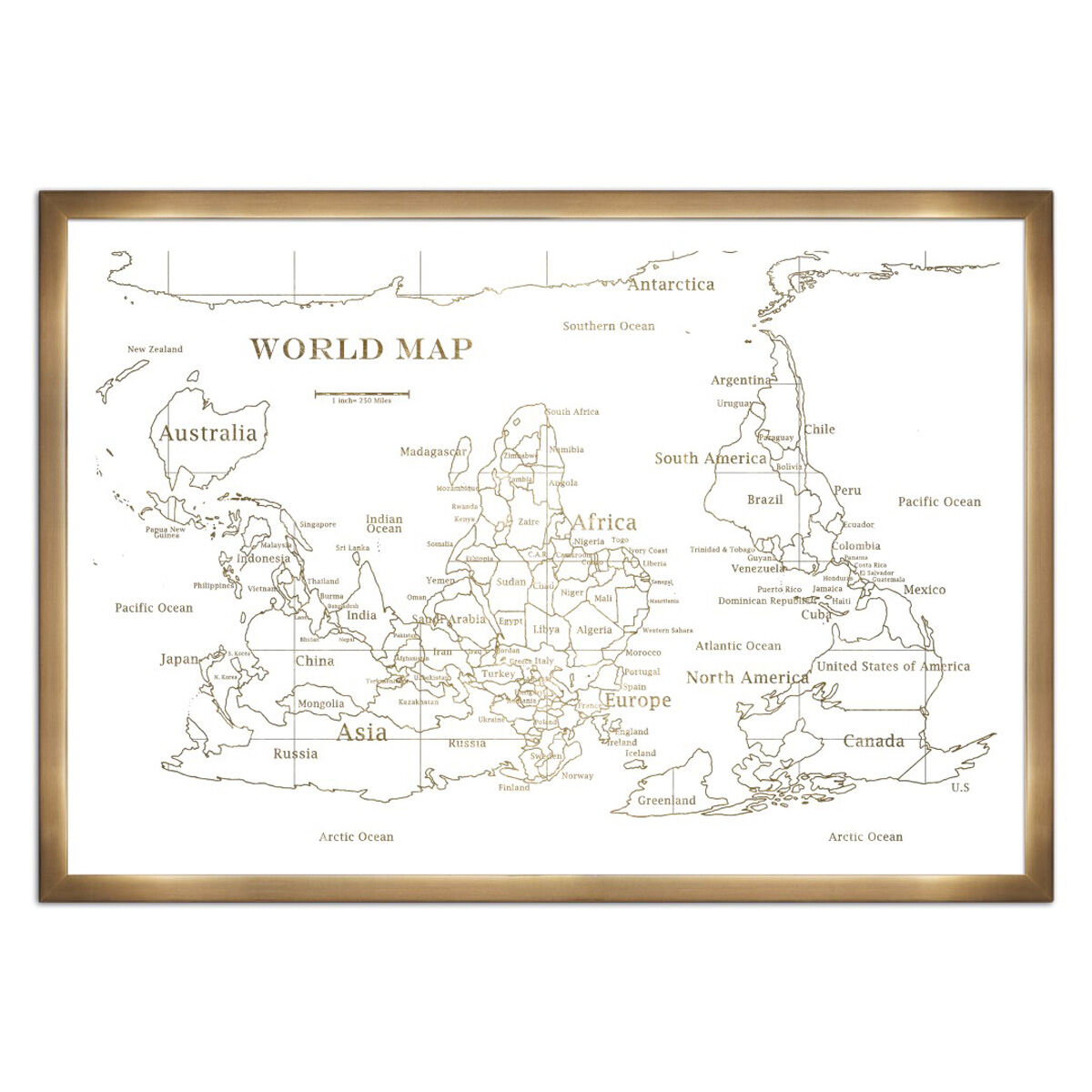 Upside-down Map of the World- Gold Metallic Main image