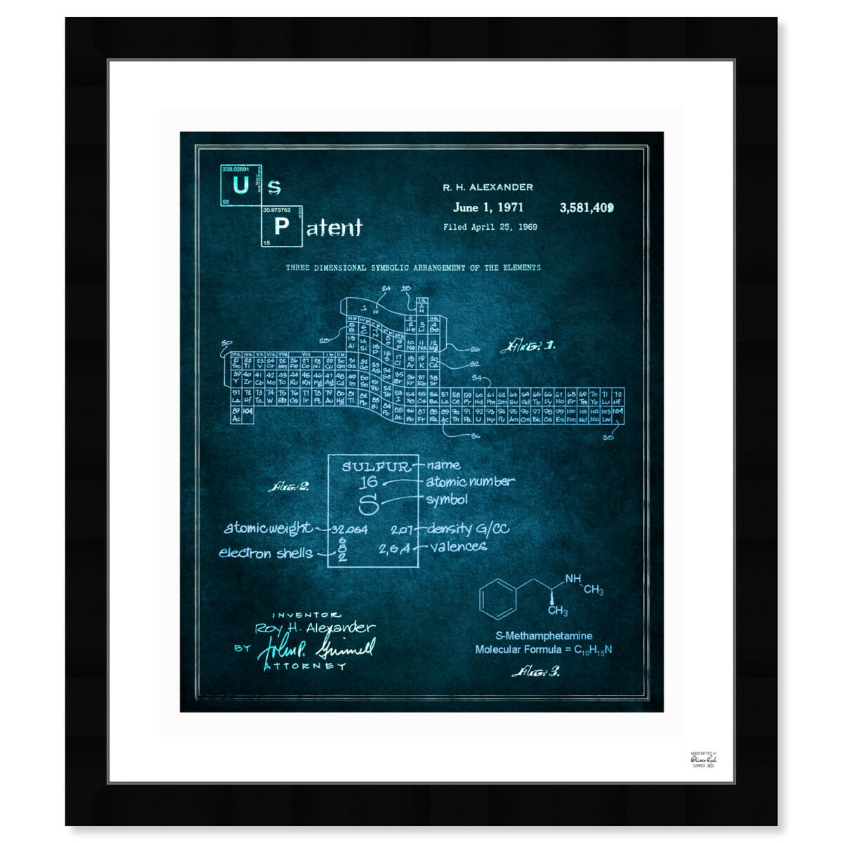 3D table of the elements Crystal Blue