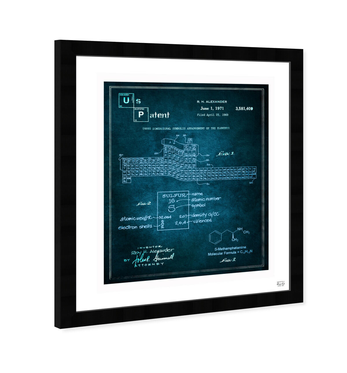 3D table of the elements Crystal Blue