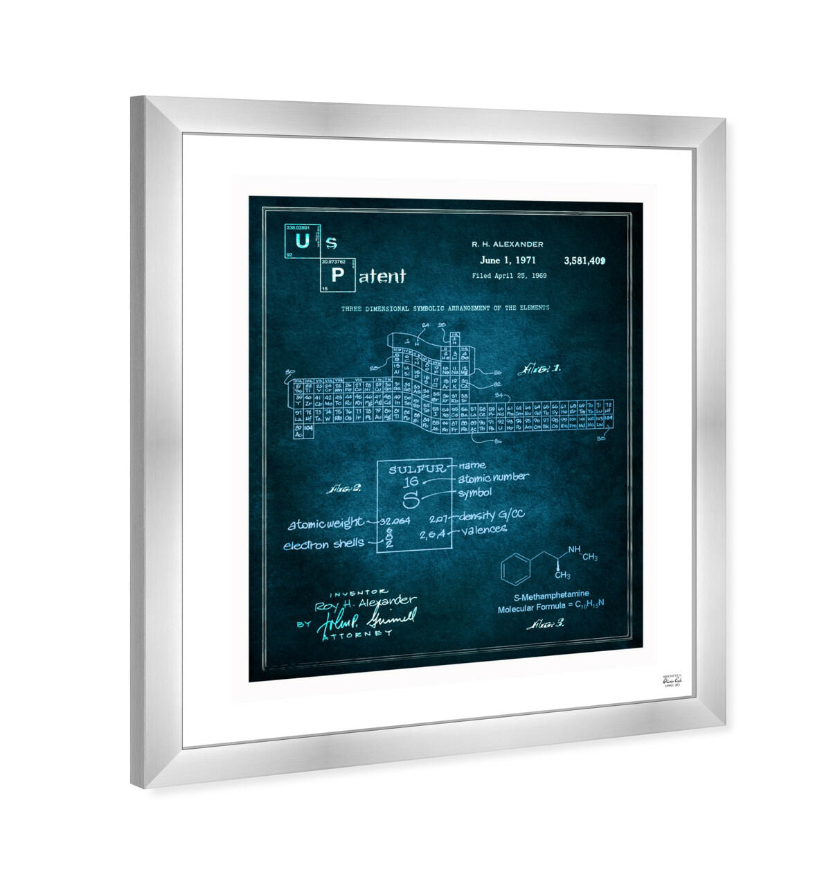 3D table of the elements Crystal Blue