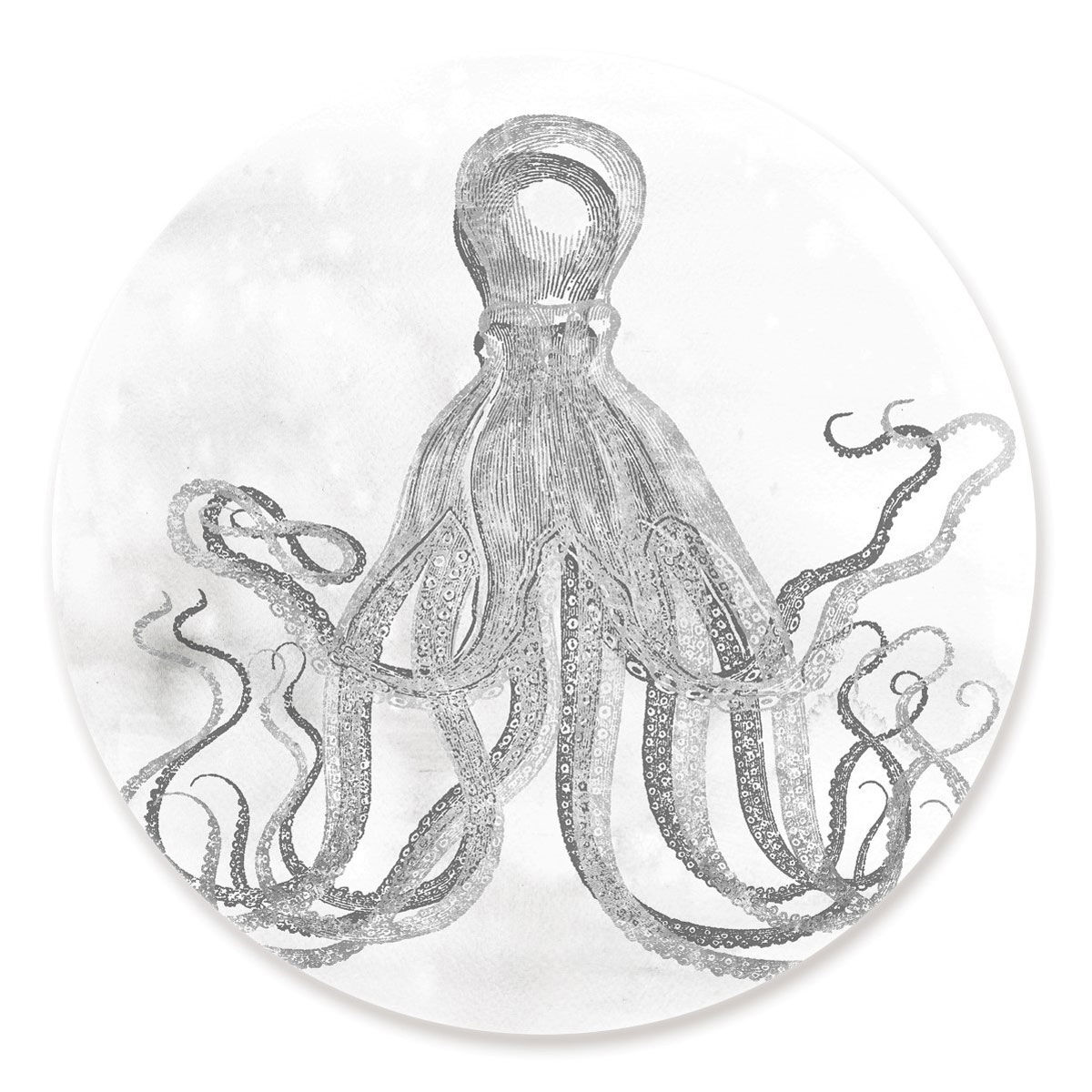 Octopus Watercolor Silver Circle