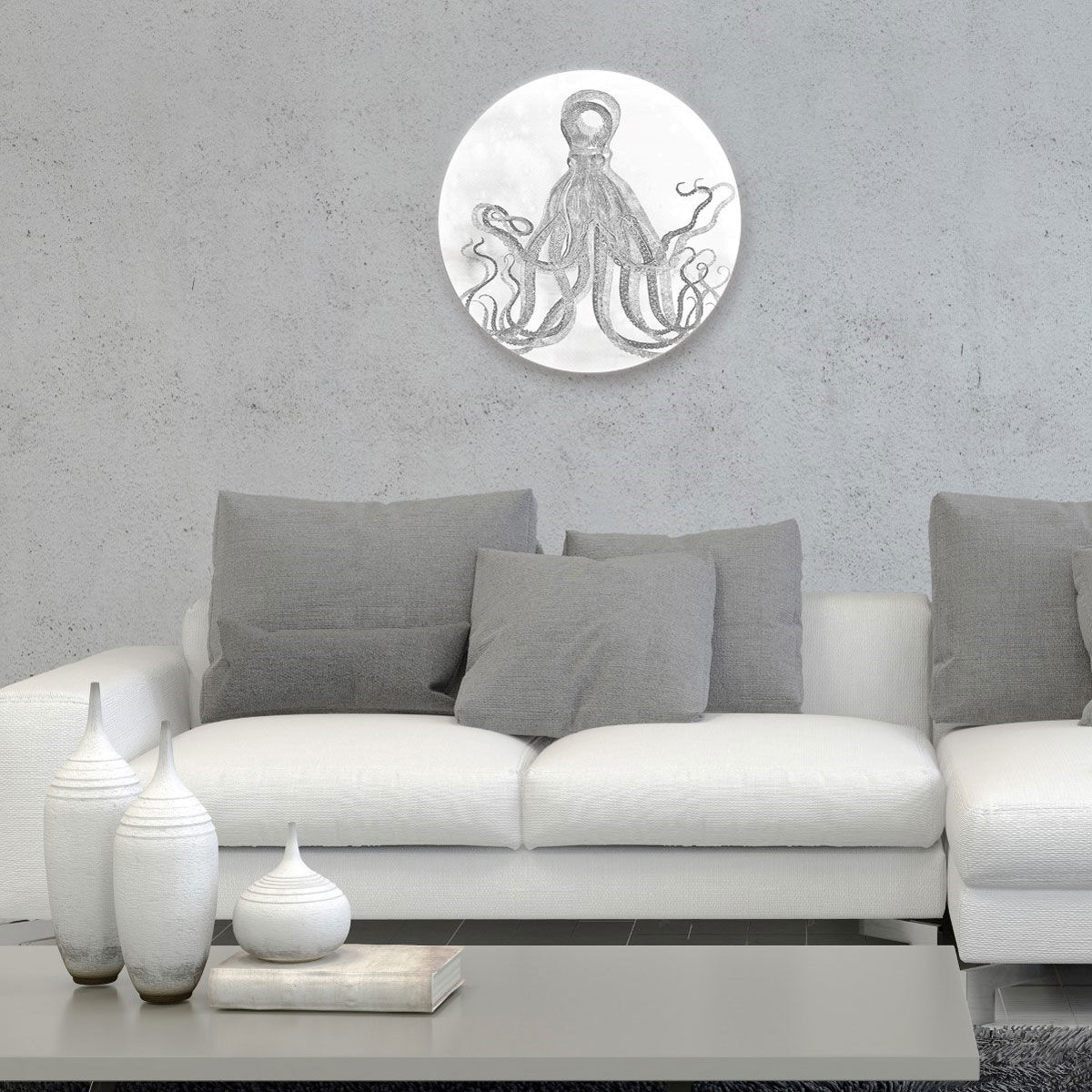 Octopus Watercolor Silver Circle