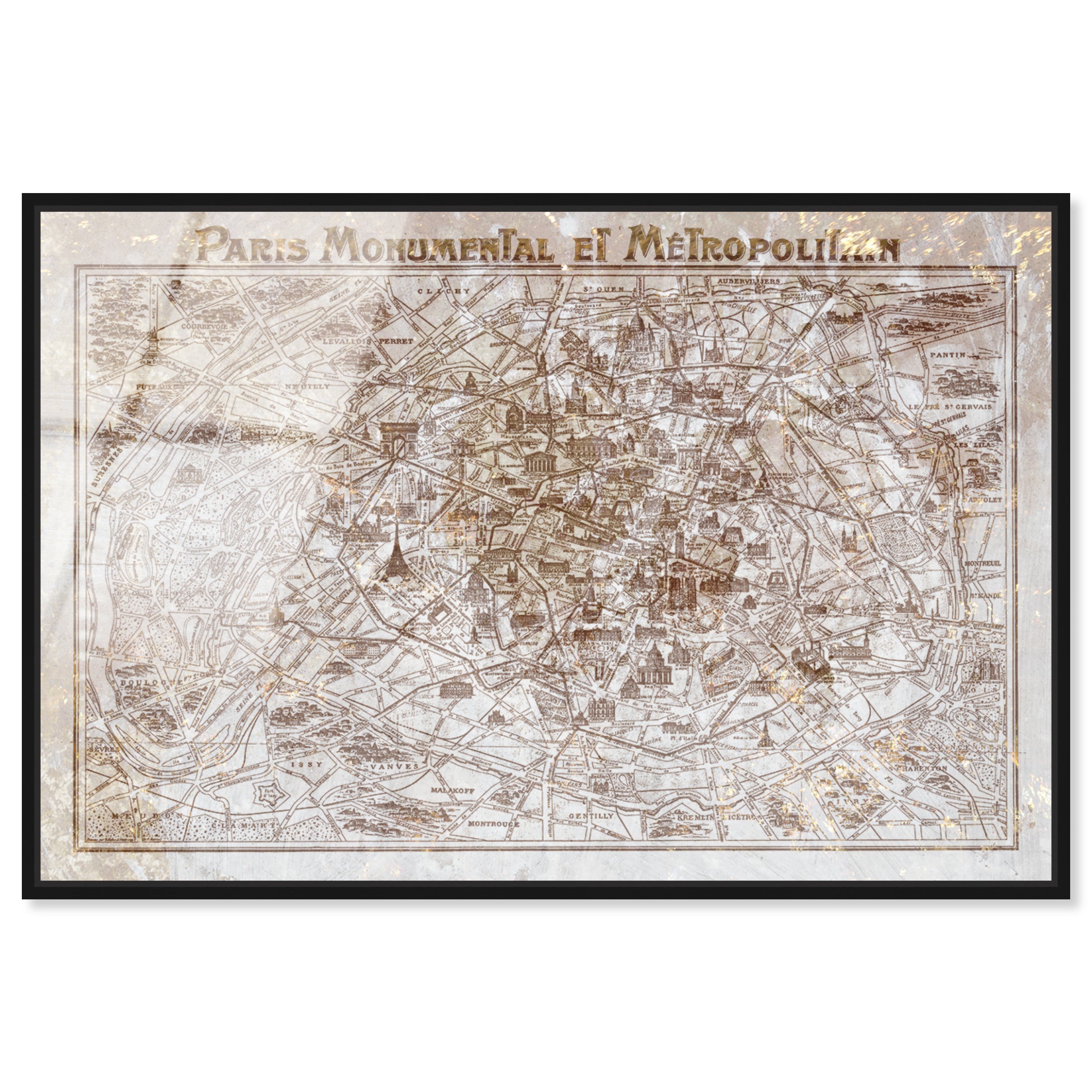 Dusty Gold Paris Map