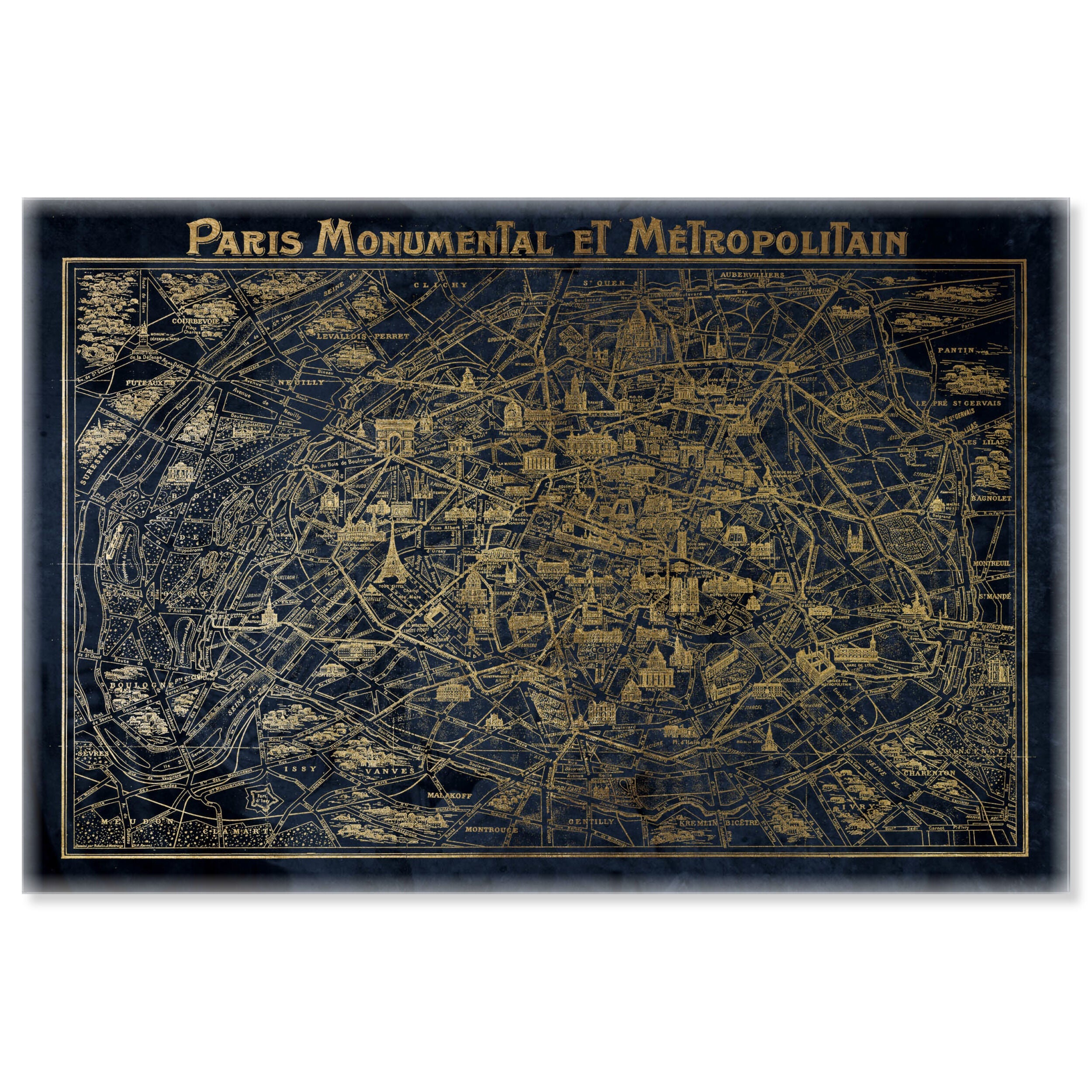 Navy Gold Paris Map - Acrylic panel Secondary image