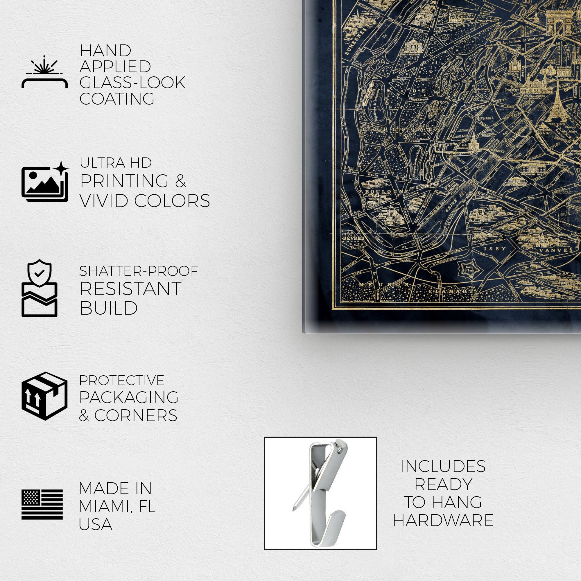 Navy Gold Paris Map - Acrylic panel