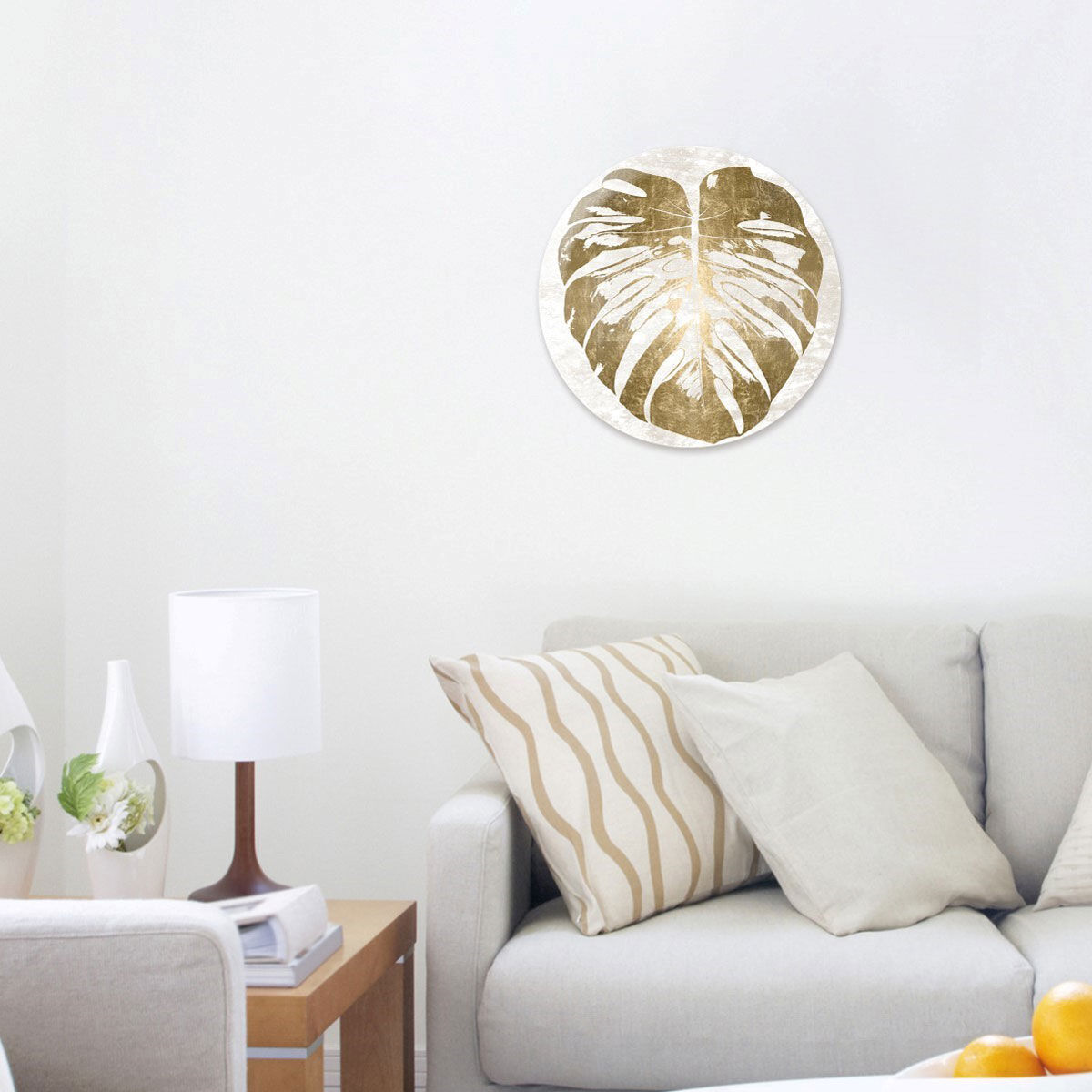 Monstera Leaf Gold Round