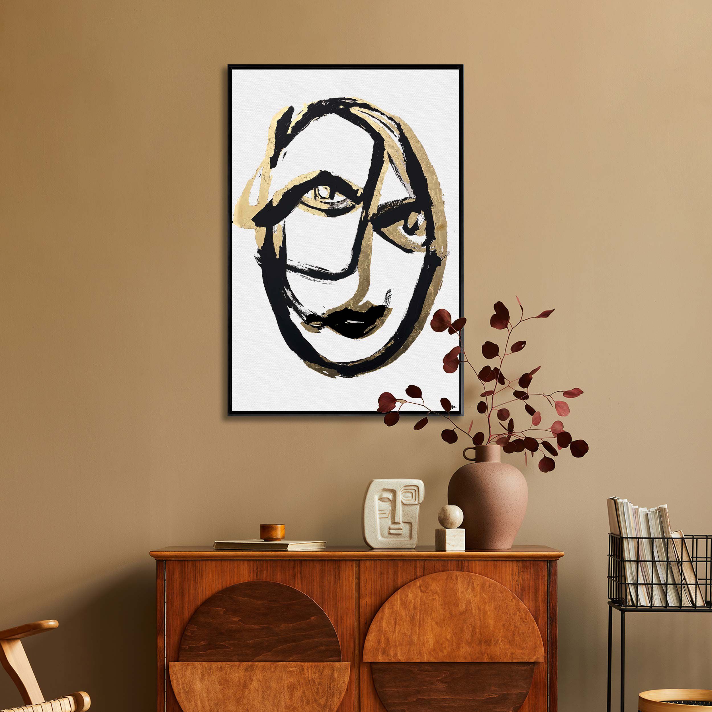 Minimalist Portrait- With Hand-Applied Acrylic Paint and Gold Leaf