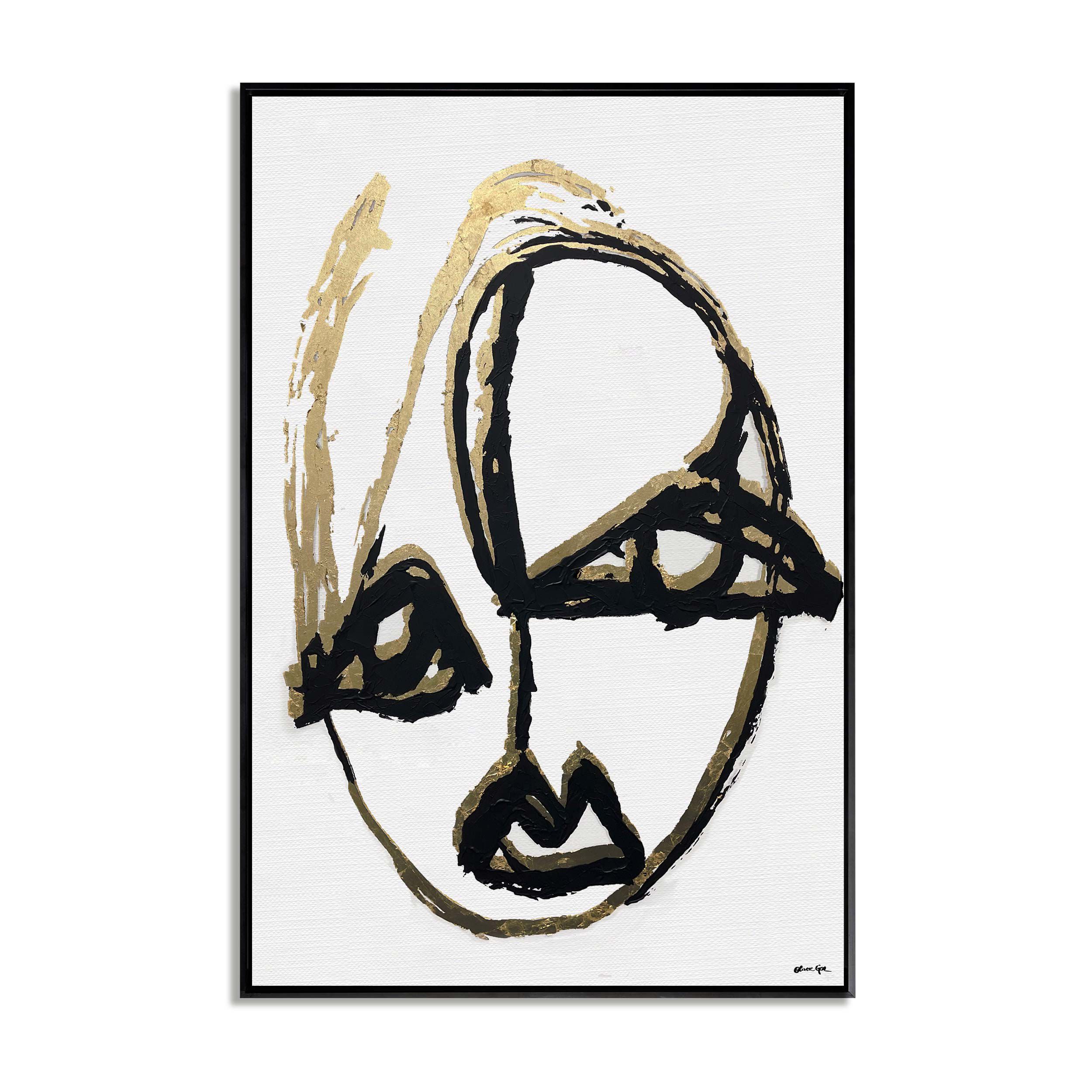 Minimalist Portrait Abstract II- With Hand-Applied Acrylic Paint and Gold Leaf