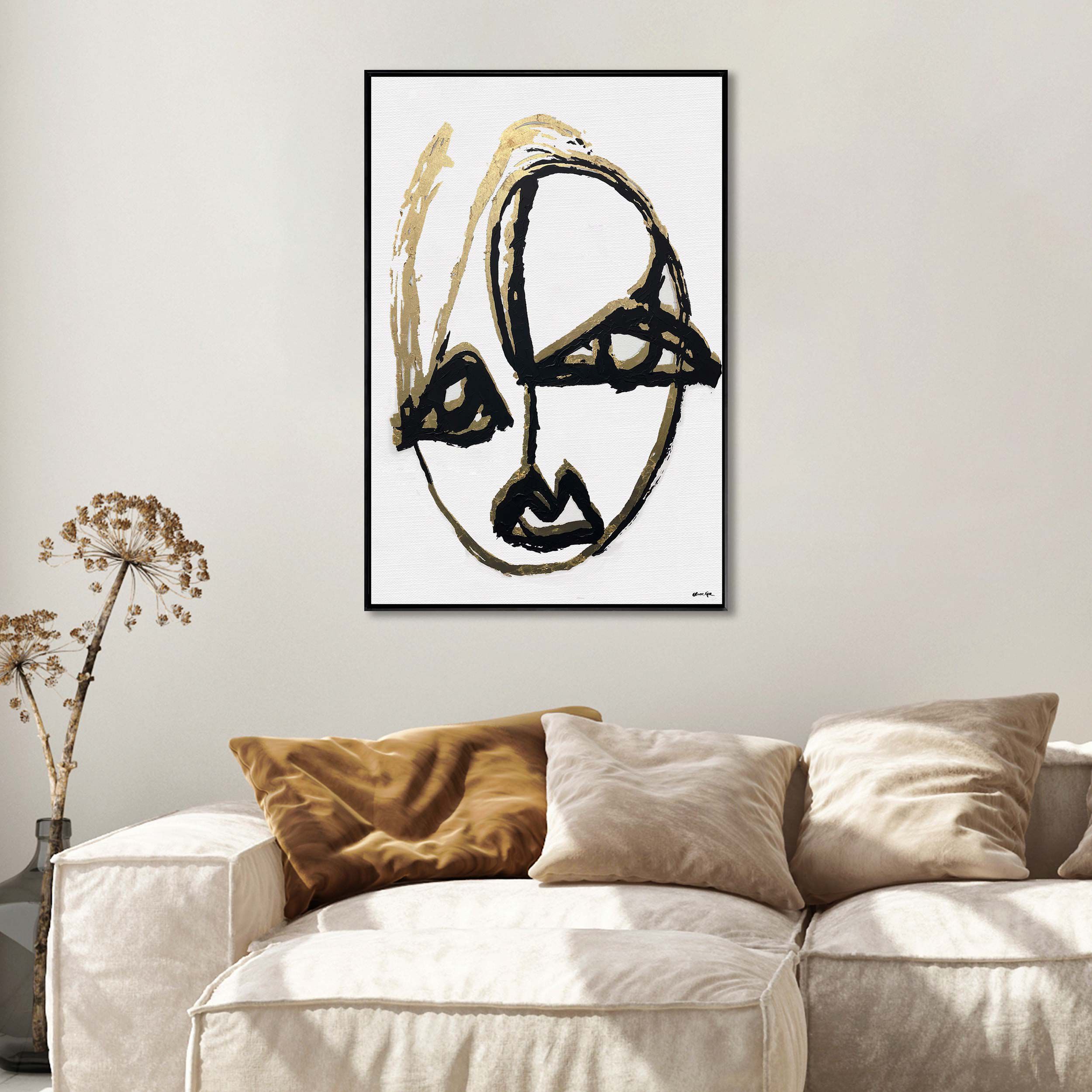 Minimalist Portrait Abstract II- With Hand-Applied Acrylic Paint and Gold Leaf