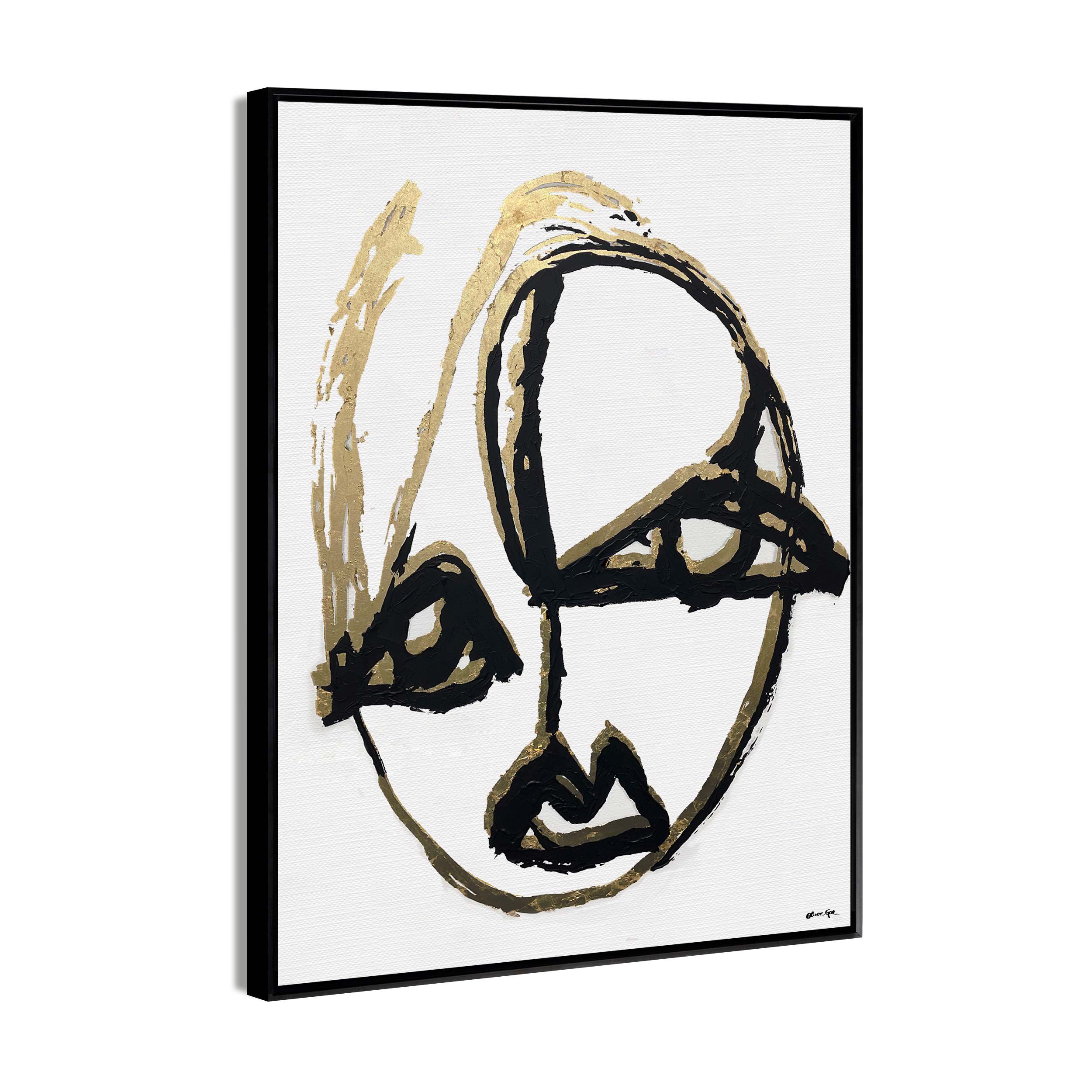 Minimalist Portrait Abstract II- With Hand-Applied Acrylic Paint and Gold Leaf