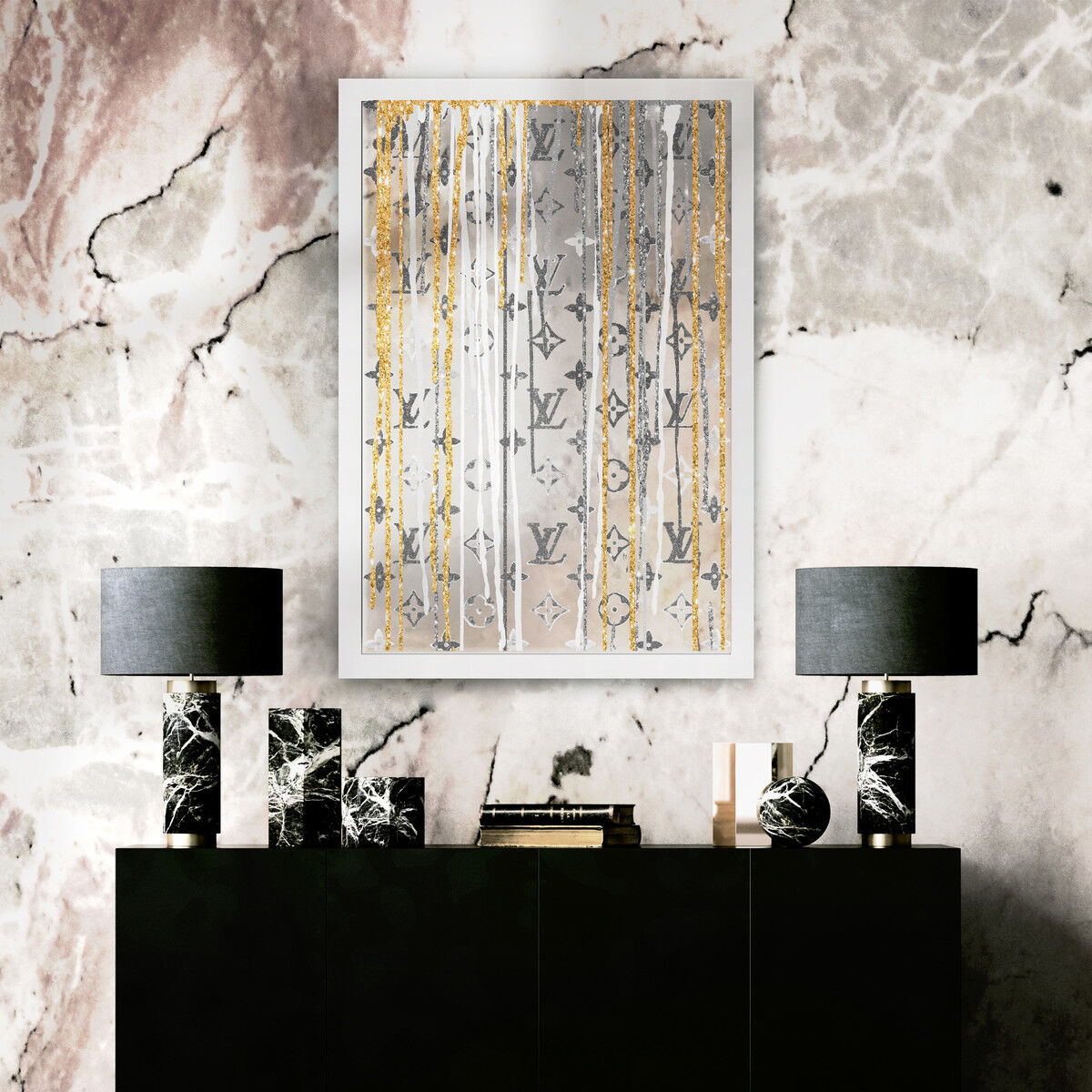 Luxury Drips Black and White Mirror