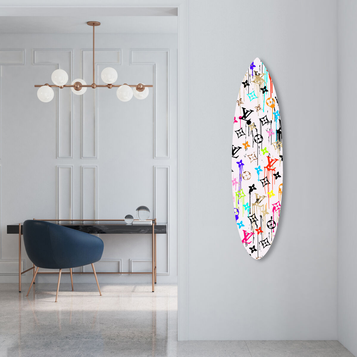 Vibrant Gold Glam Pattern Surfboard Flat Secondary image