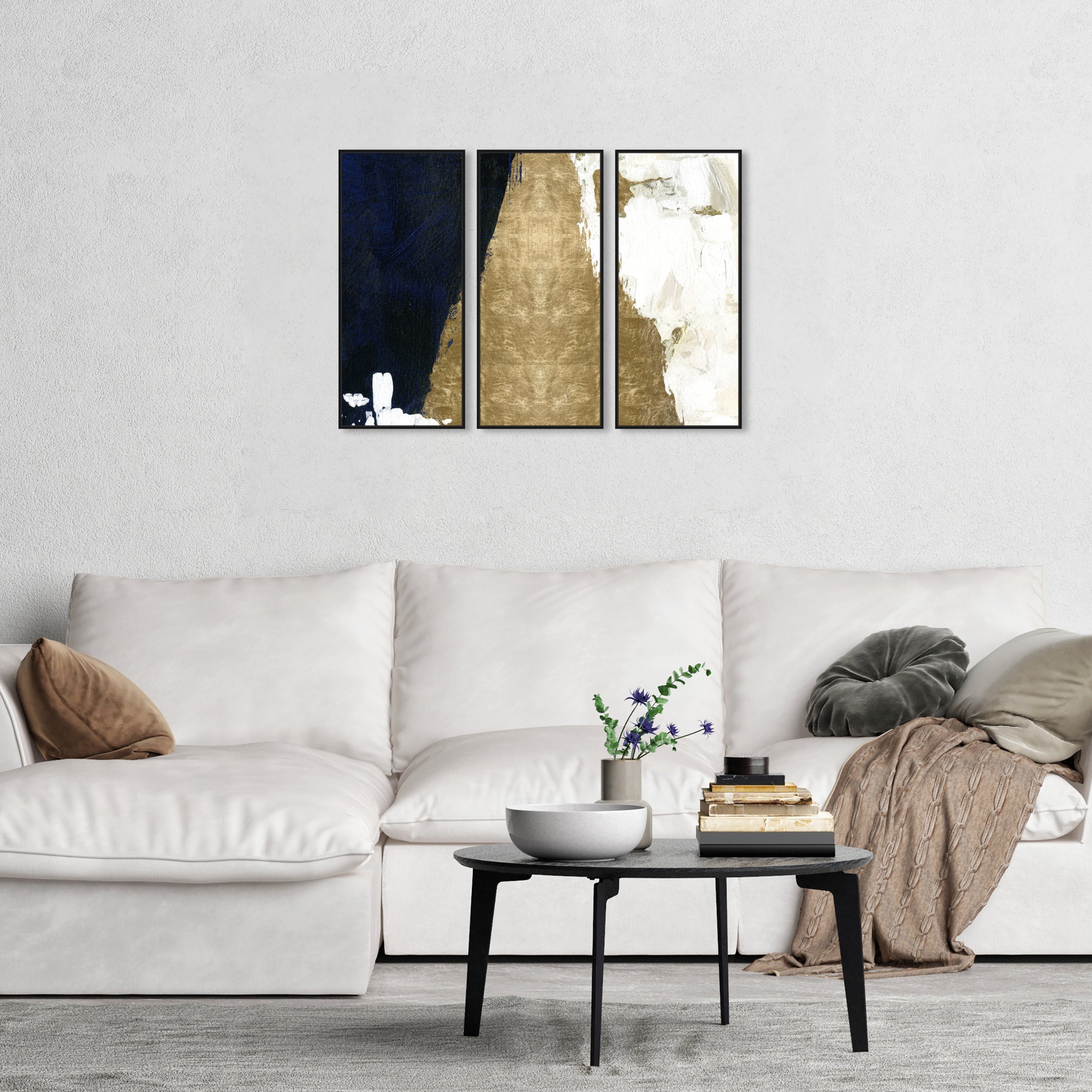 Night and Day Triptych - with hand-applied Gold Leaf