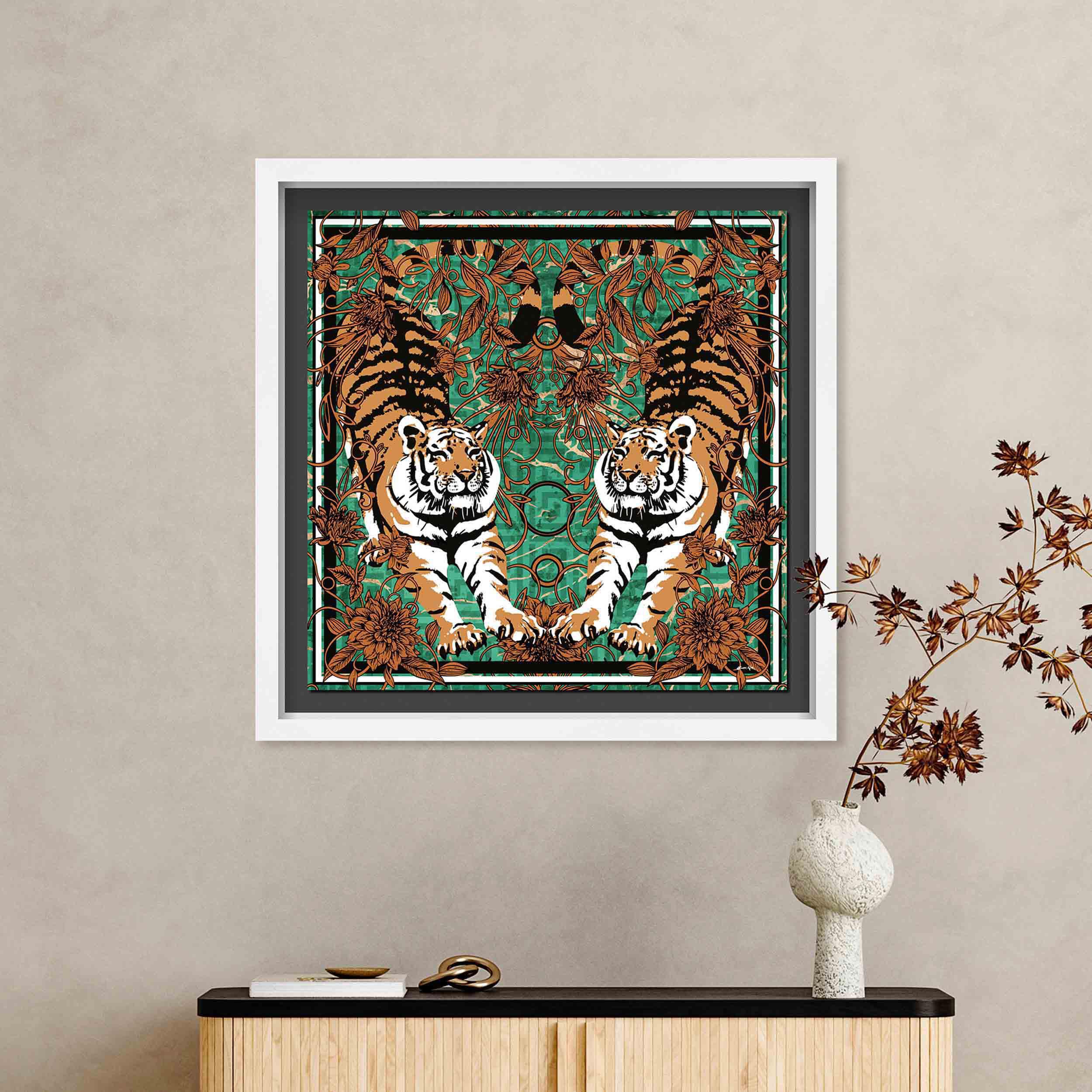 Emerald Tiger Pair - Displayed in a Shadowbox