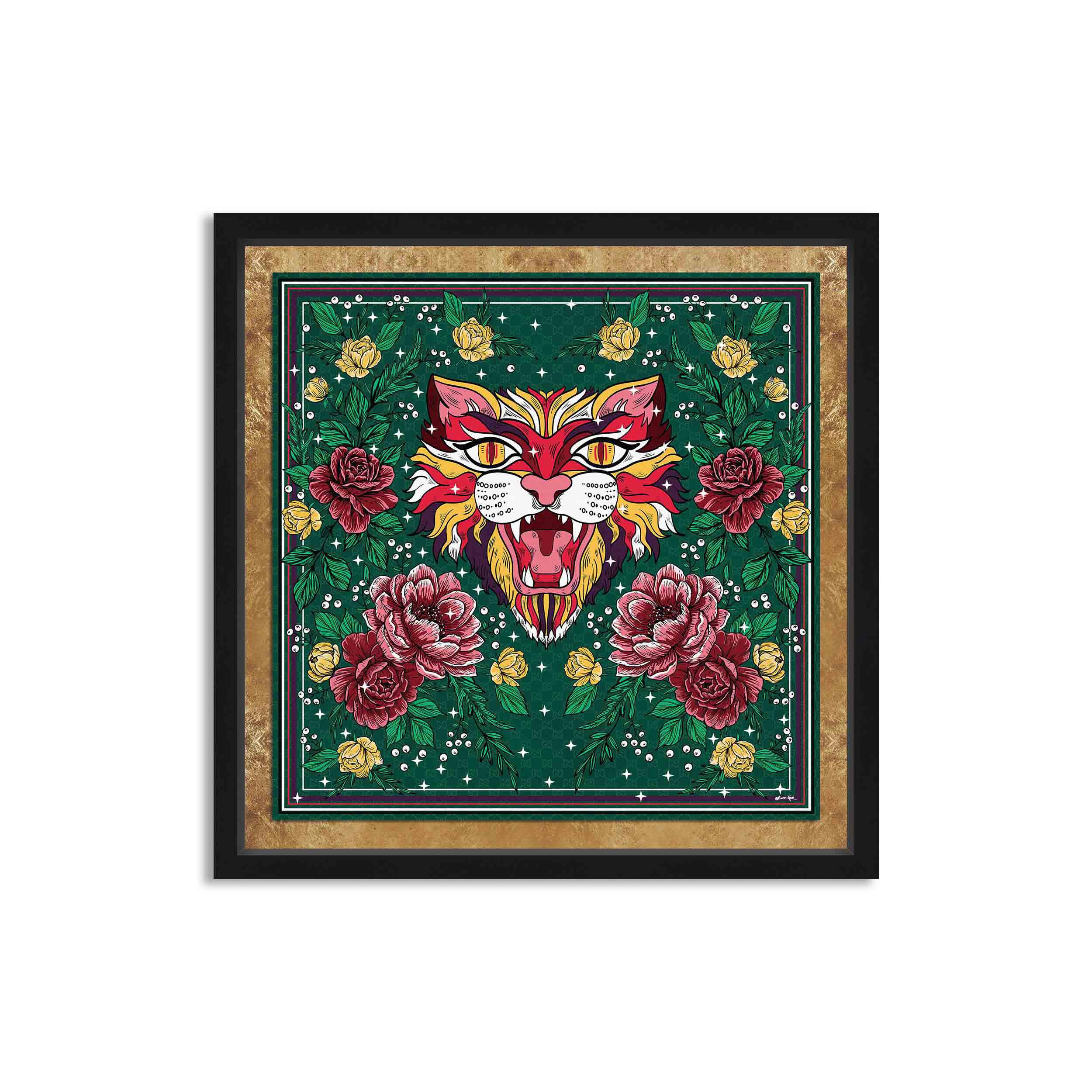 Floral Feline Roses - Displayed in a Shadowbox