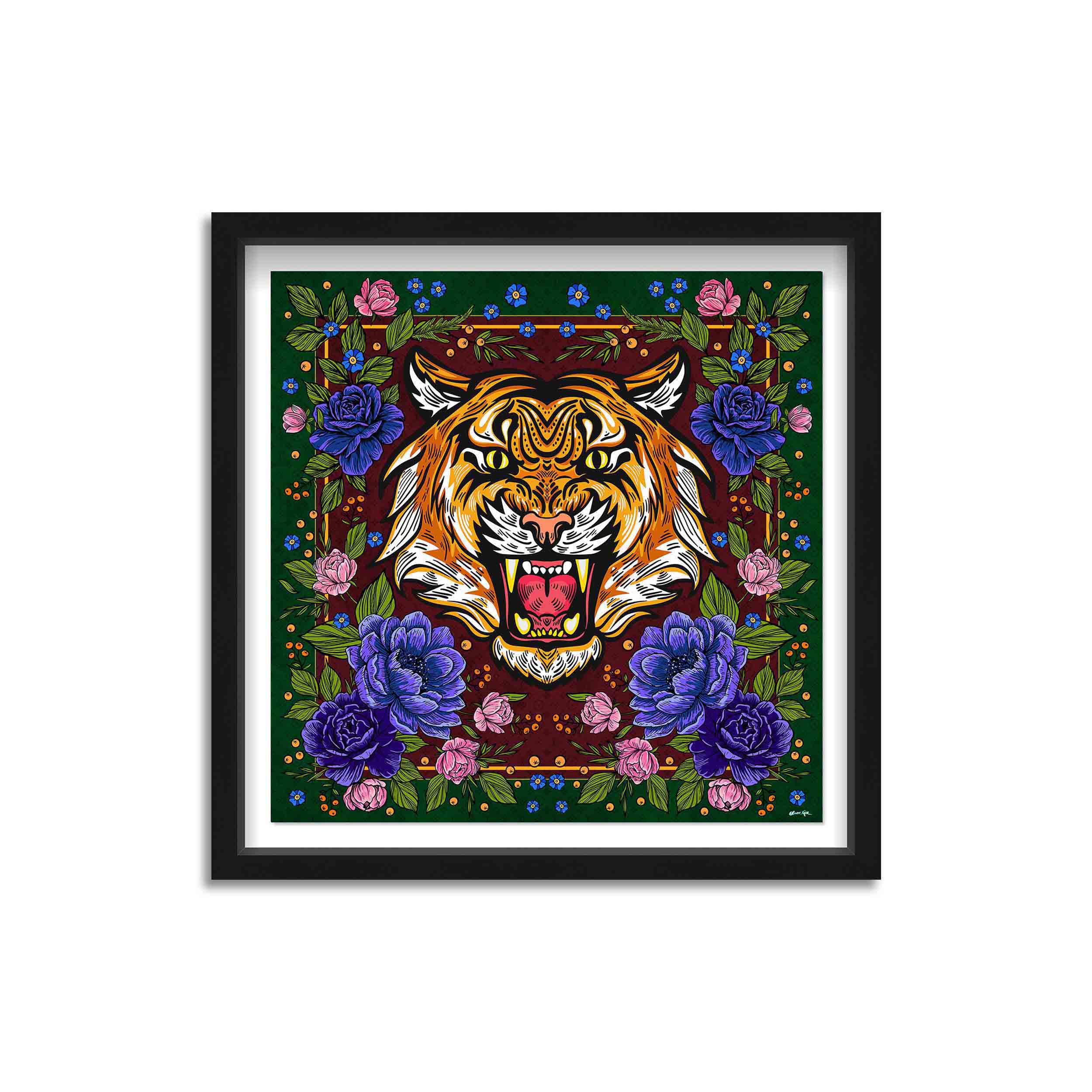 Floral Feline Roses Blue - Displayed in a Shadowbox Secondary image