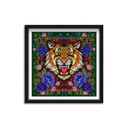 Floral Feline Roses Blue - Displayed in a Shadowbox
