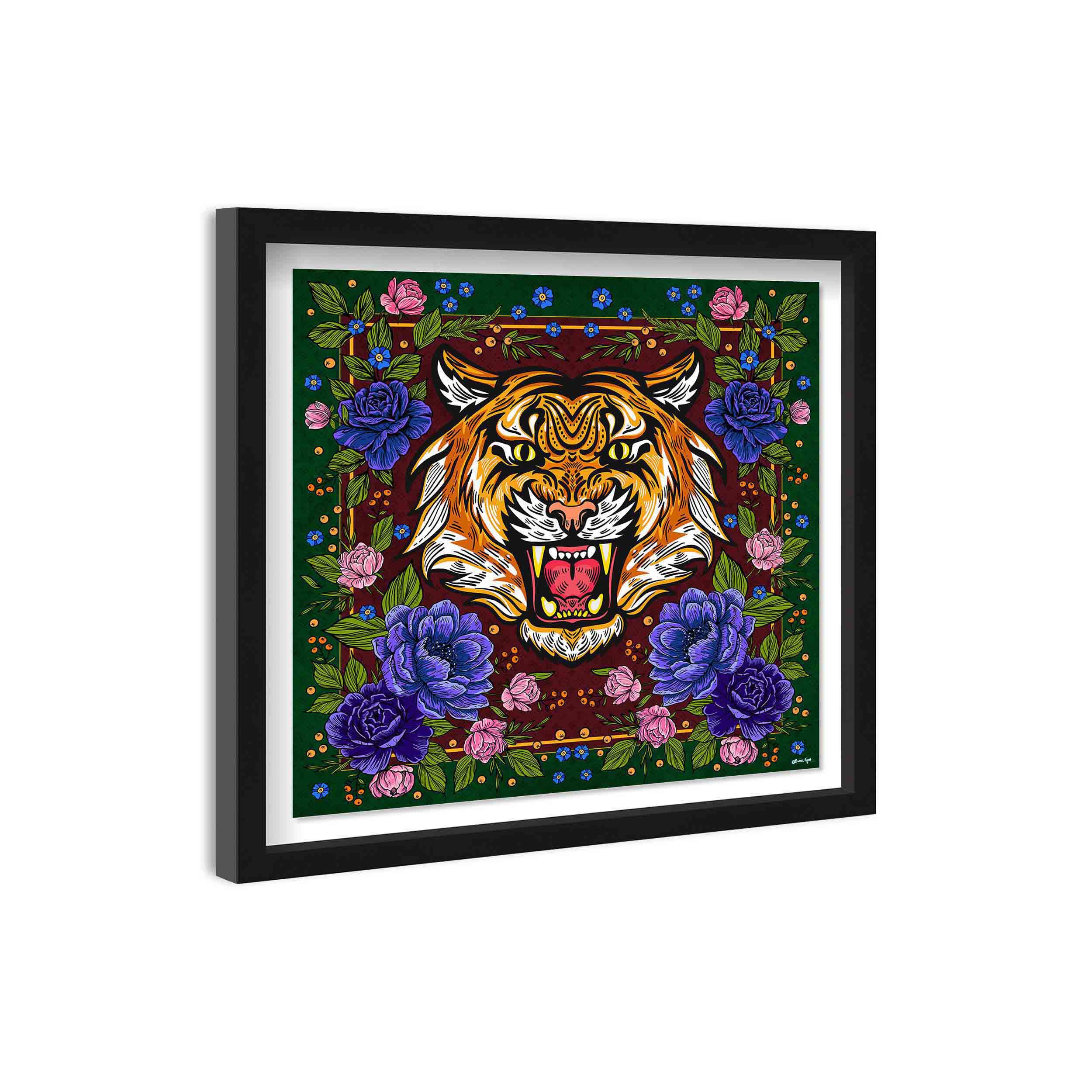 Floral Feline Roses Blue - Displayed in a Shadowbox