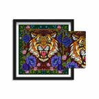 Floral Feline Roses Blue - Displayed in a Shadowbox
