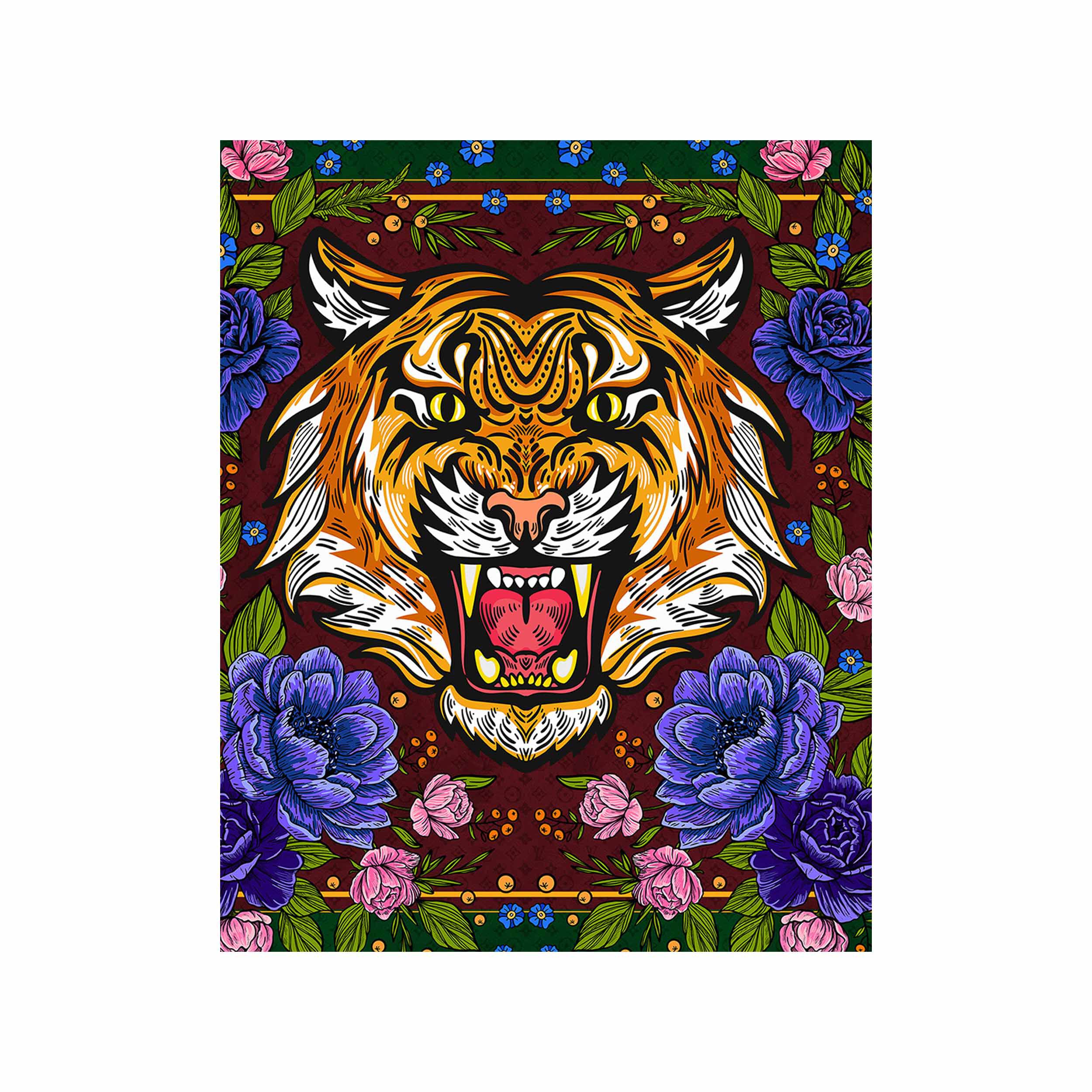 Floral Feline Roses Blue - Displayed in a Shadowbox
