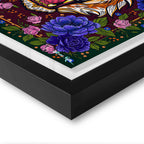 Floral Feline Roses Blue - Displayed in a Shadowbox