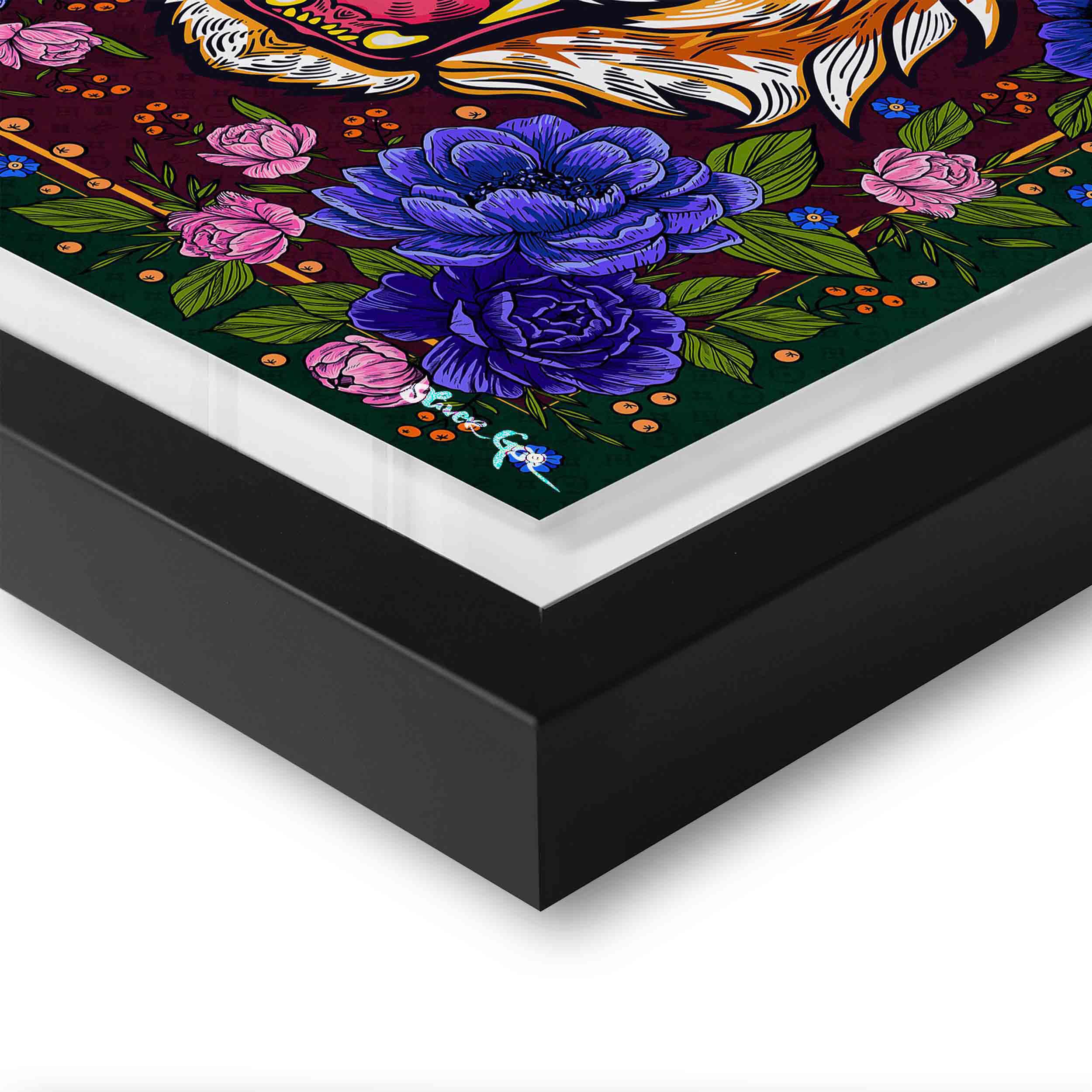 Floral Feline Roses Blue - Displayed in a Shadowbox