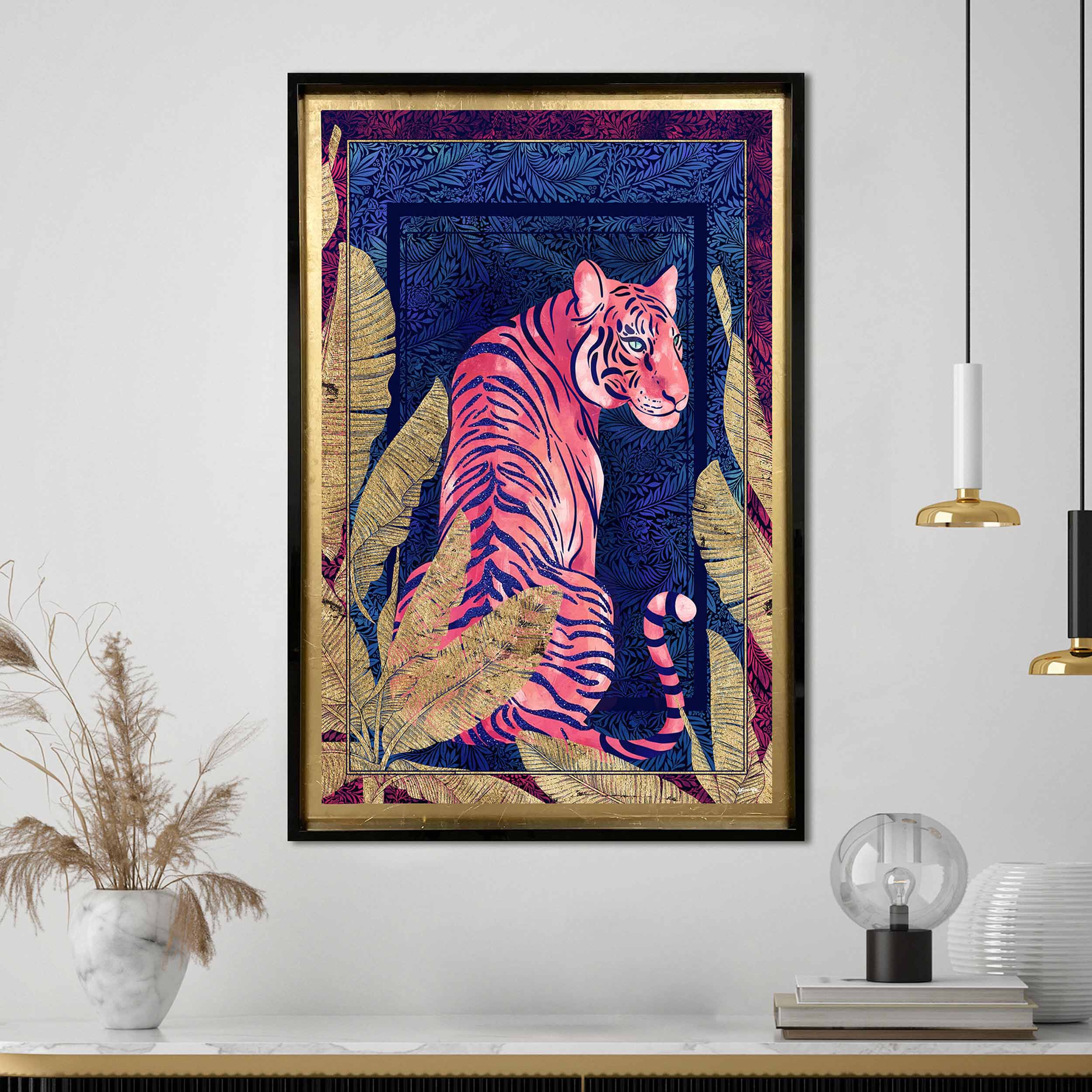 Deep Neon Jungle Cat - With Hand-Applied Glitter and Gold Leaf Secondary image