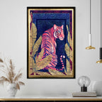 Deep Neon Jungle Cat - With Hand-Applied Glitter and Gold Leaf