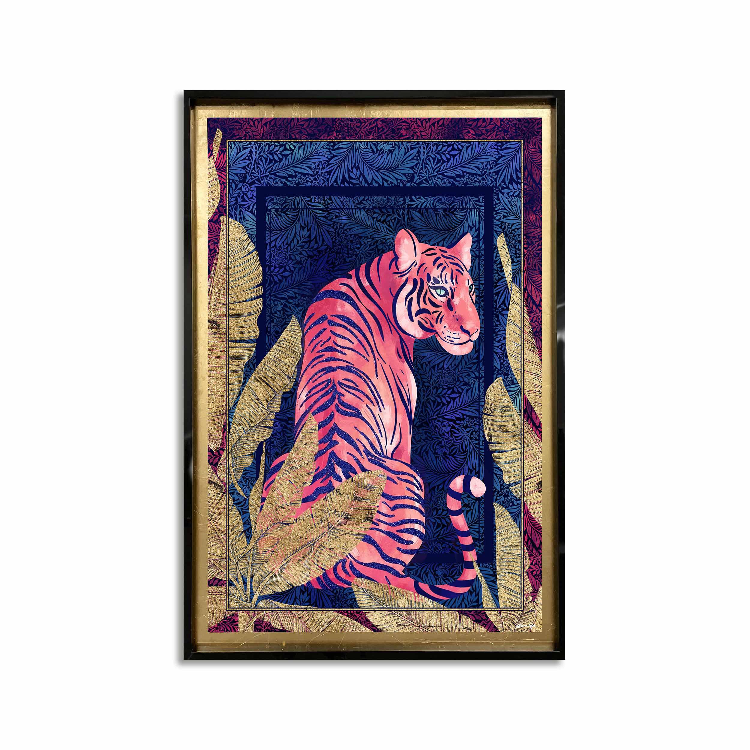 Deep Neon Jungle Cat - With Hand-Applied Glitter and Gold Leaf Main image