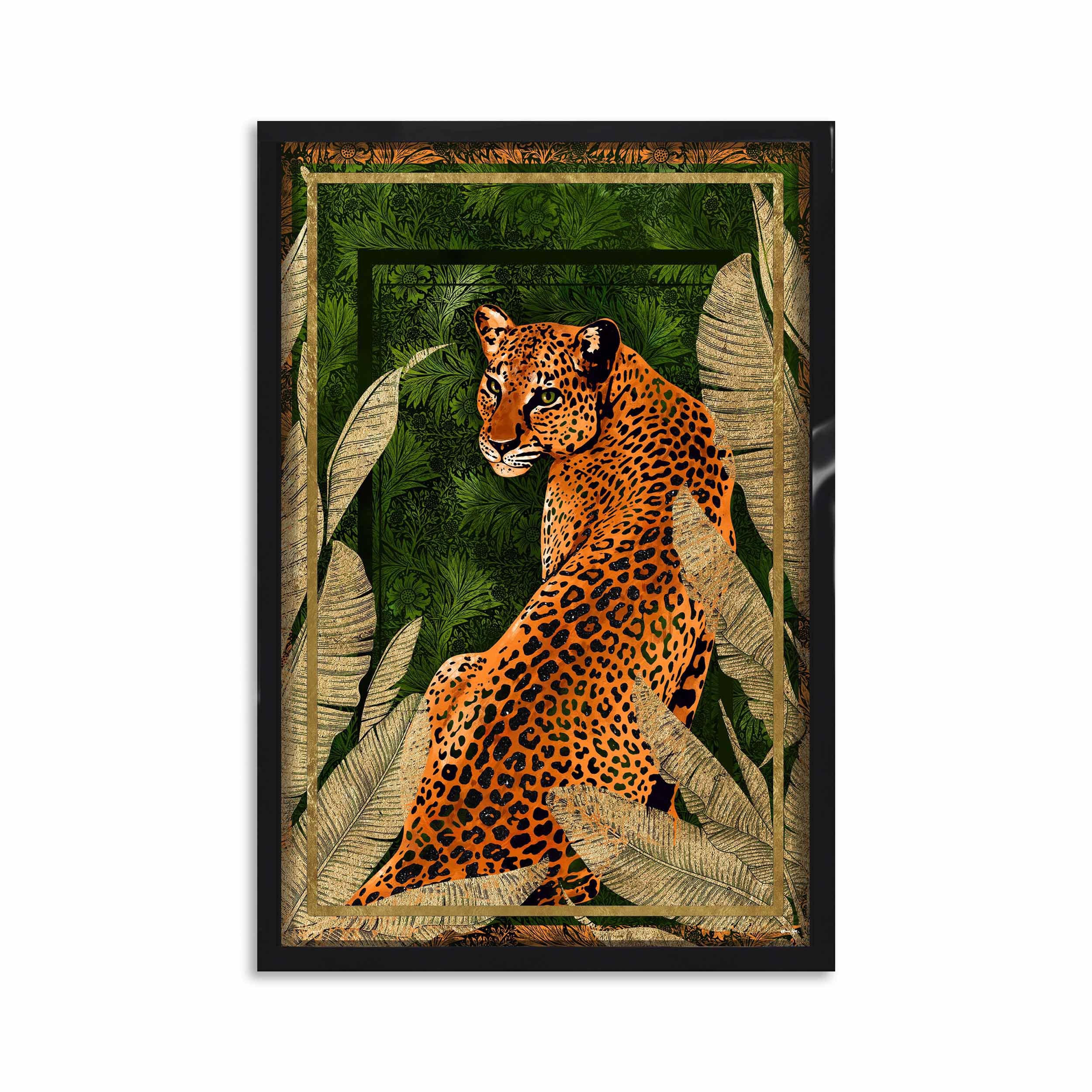 Emerald Jungle Cat - With Hand-Applied Gold Leaf and Glitter Secondary image