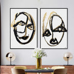 Minimalist Portrait Abstract Set of 2- With Hand-Applied Acrylic Paint and Gold Leaf