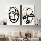 Minimalist Portrait Abstract Set of 2- With Hand-Applied Acrylic Paint and Gold Leaf