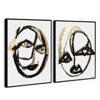 Minimalist Portrait Abstract Set of 2- With Hand-Applied Acrylic Paint and Gold Leaf