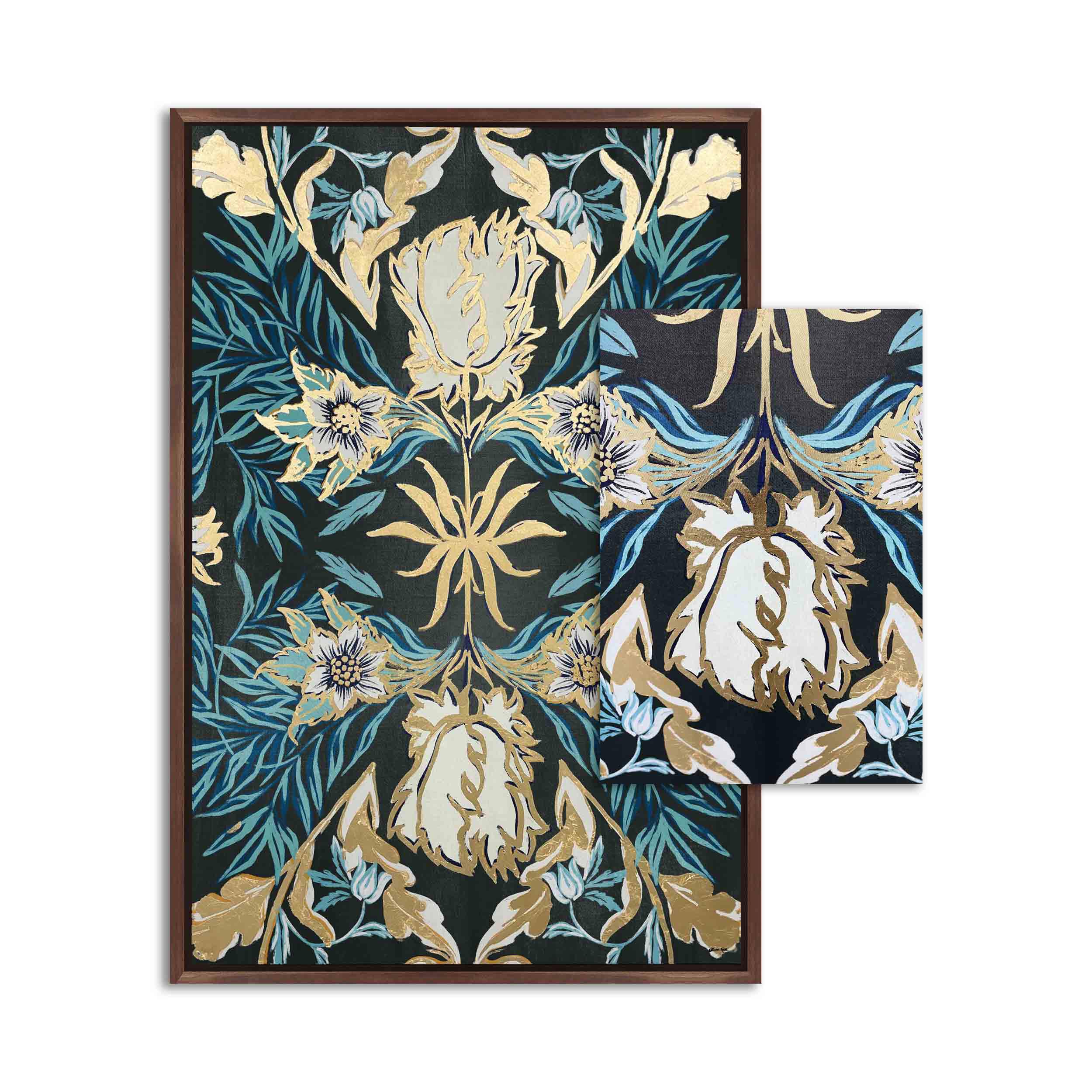 Four Equal Parts Floral - With Hand-Applied Gold Leaf