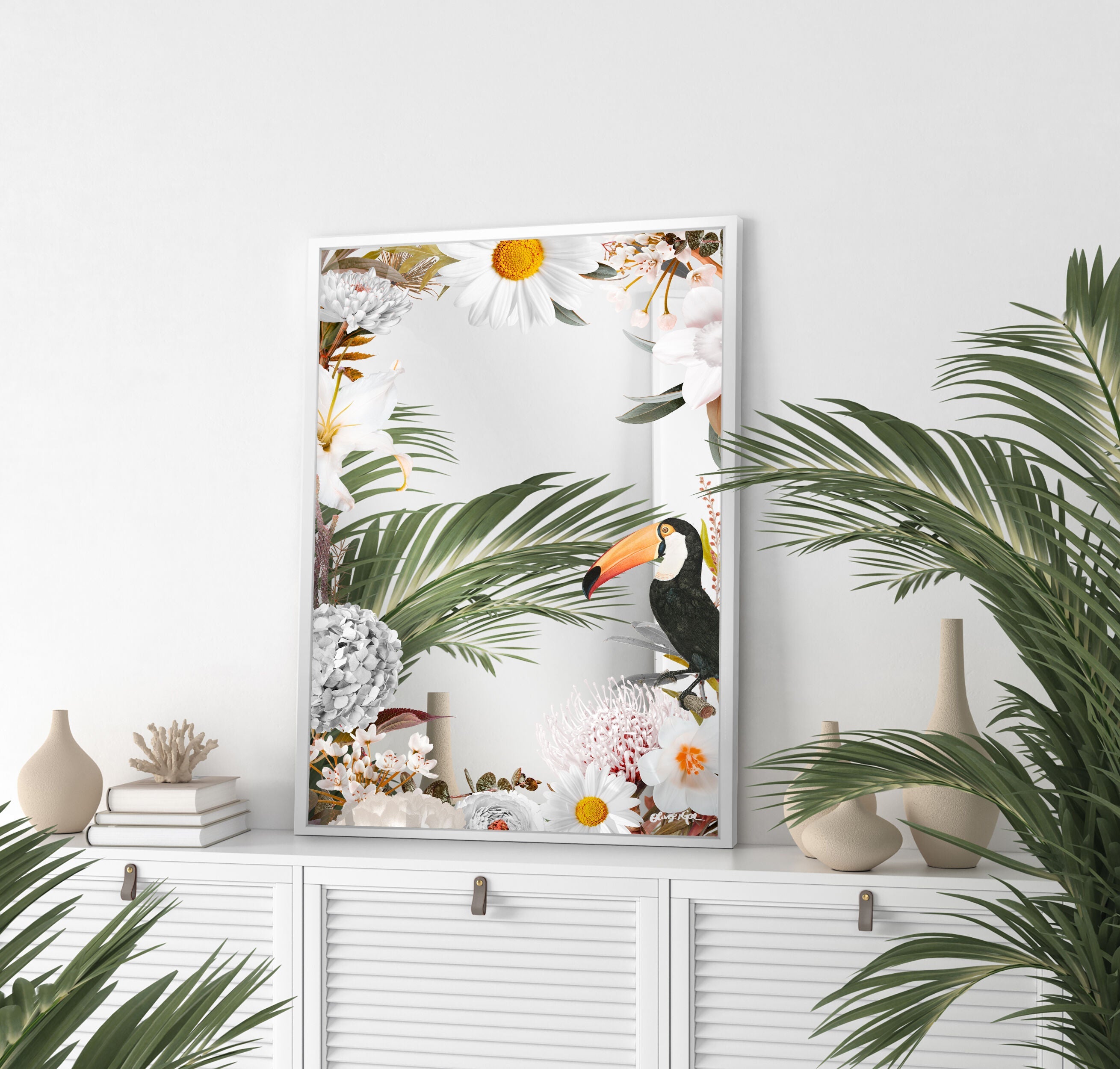 Tucan White Floral Mirror Secondary image