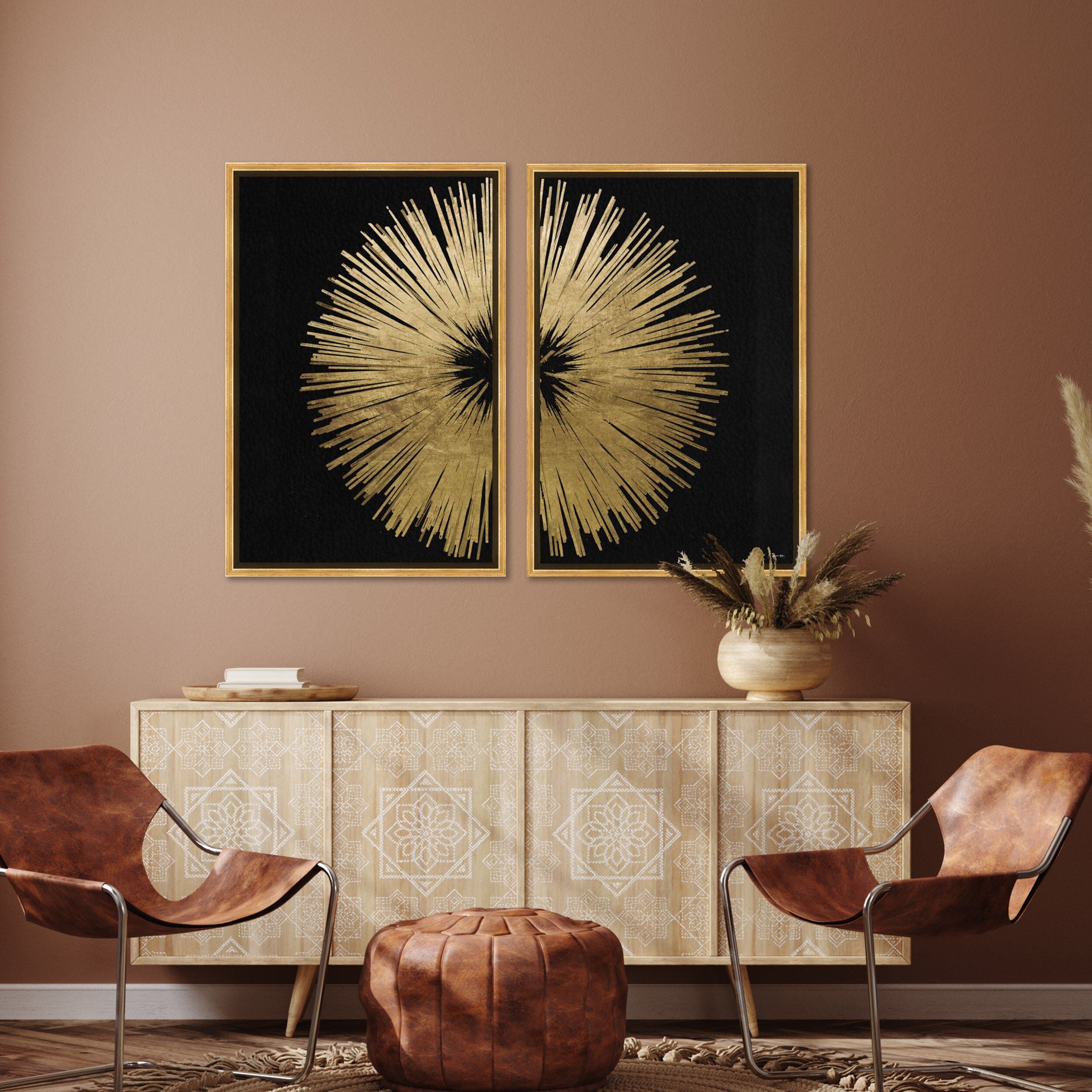 Sunburst Golden Night DIPTYCH - Displayed in a Floating Frame
