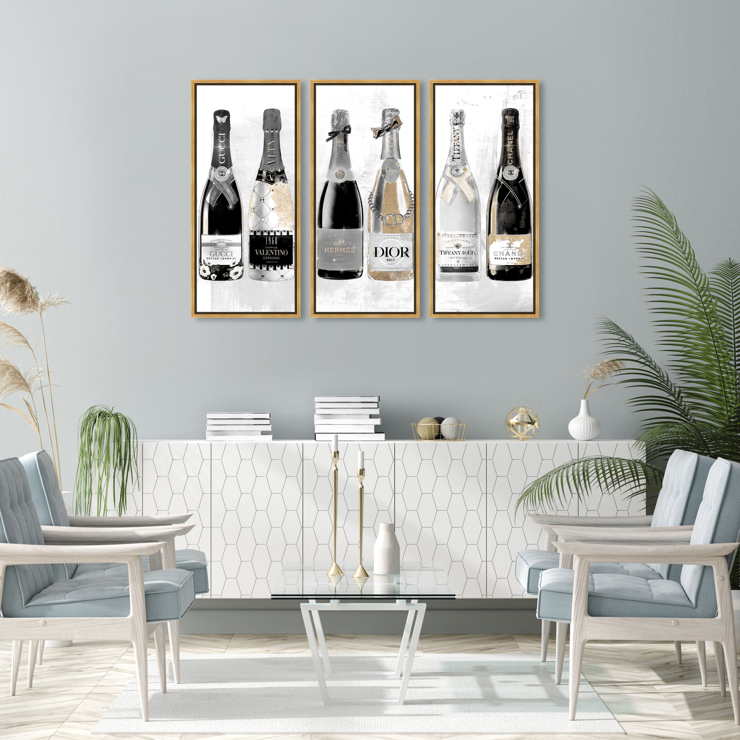 Fashion Champagne Galore Day TRIPTYCH - With hand-applied Shimmer diamond dust Main image