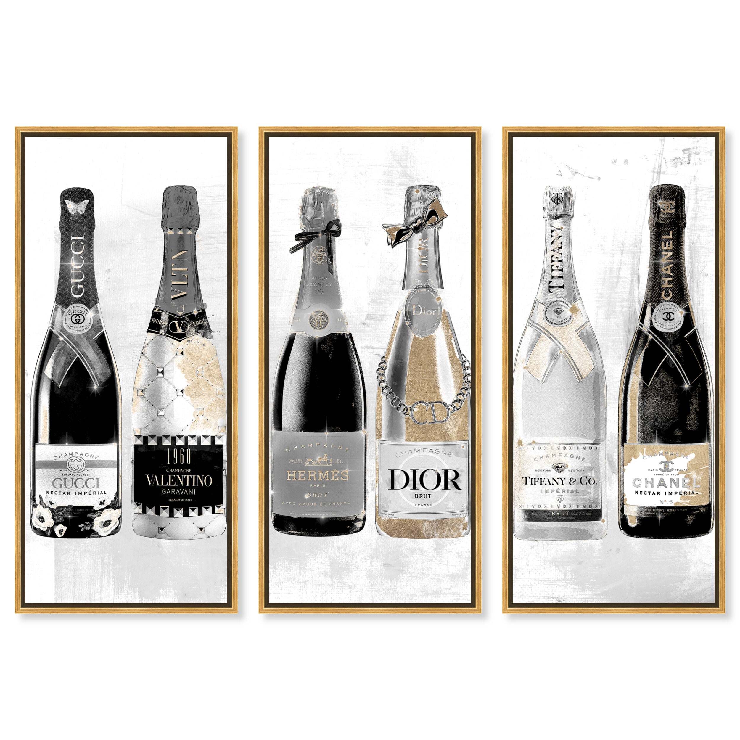 Fashion Champagne Galore Day TRIPTYCH - With hand-applied Shimmer diamond dust Secondary image