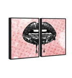 Noir and Blush Lips DIPTYCH - Displayed in a Floating Frame
