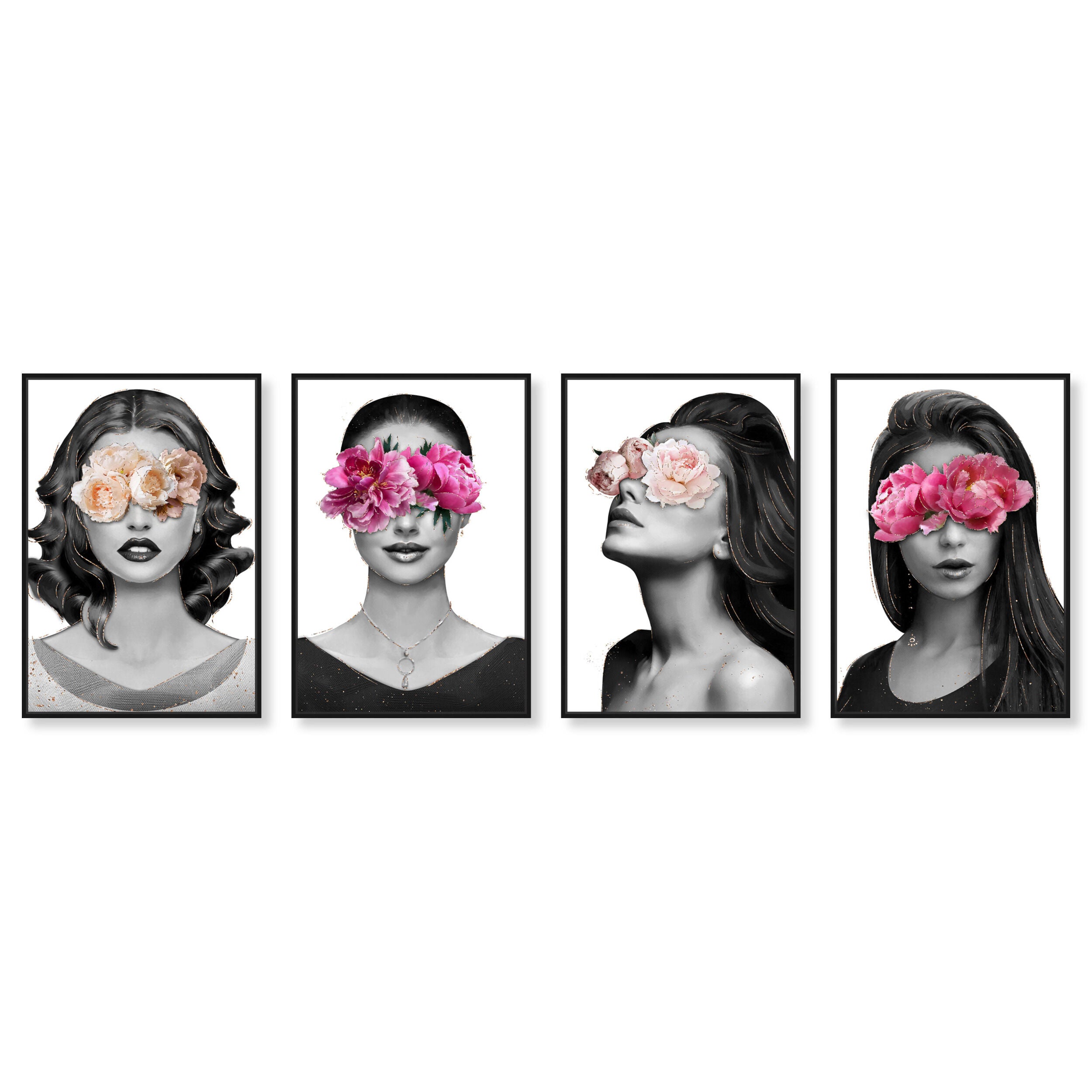 Floral Beauty Set of 4 - With Applied Heavy Gel Top Coat