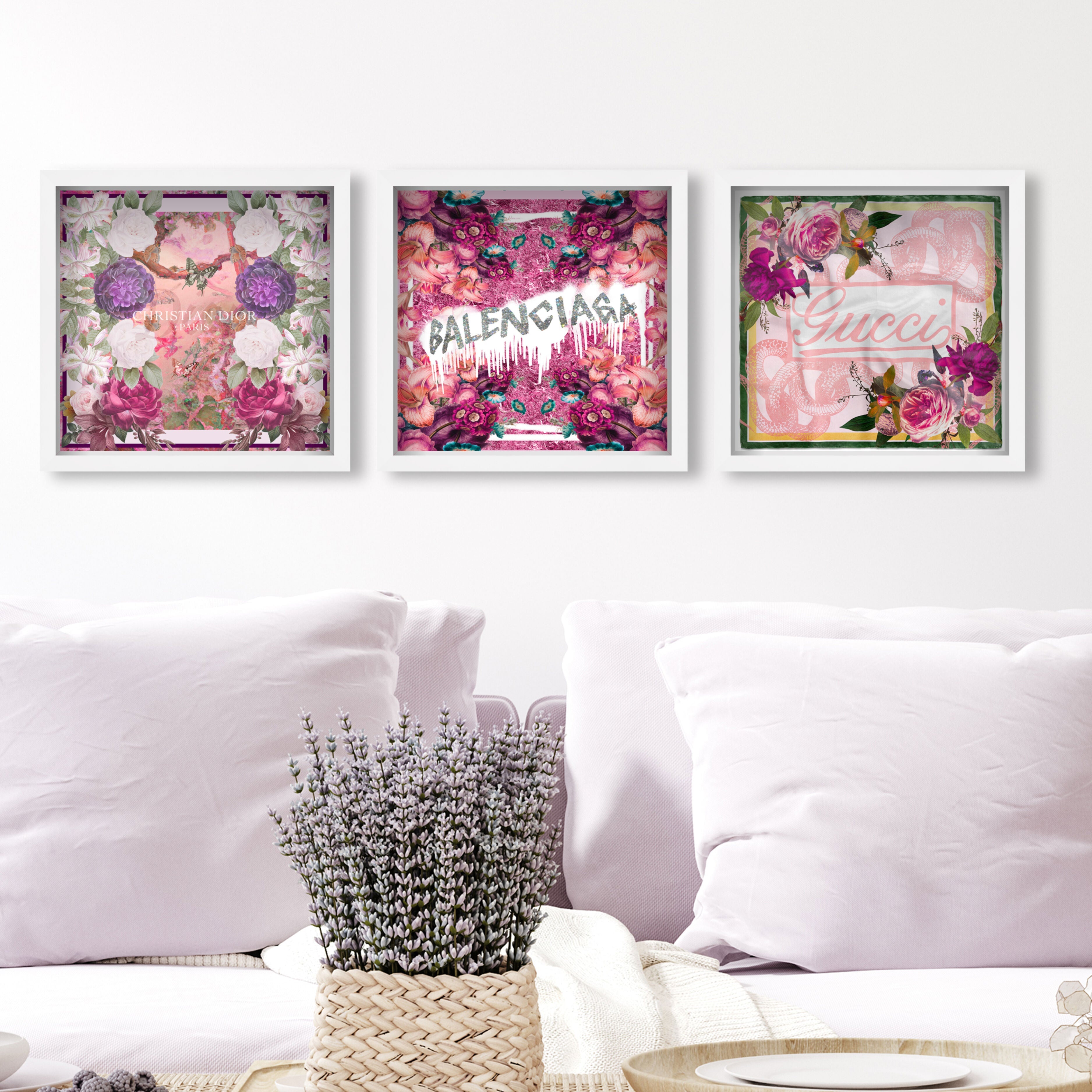Pink Cube Floral Set of 3 - Displayed in a Shadowbox