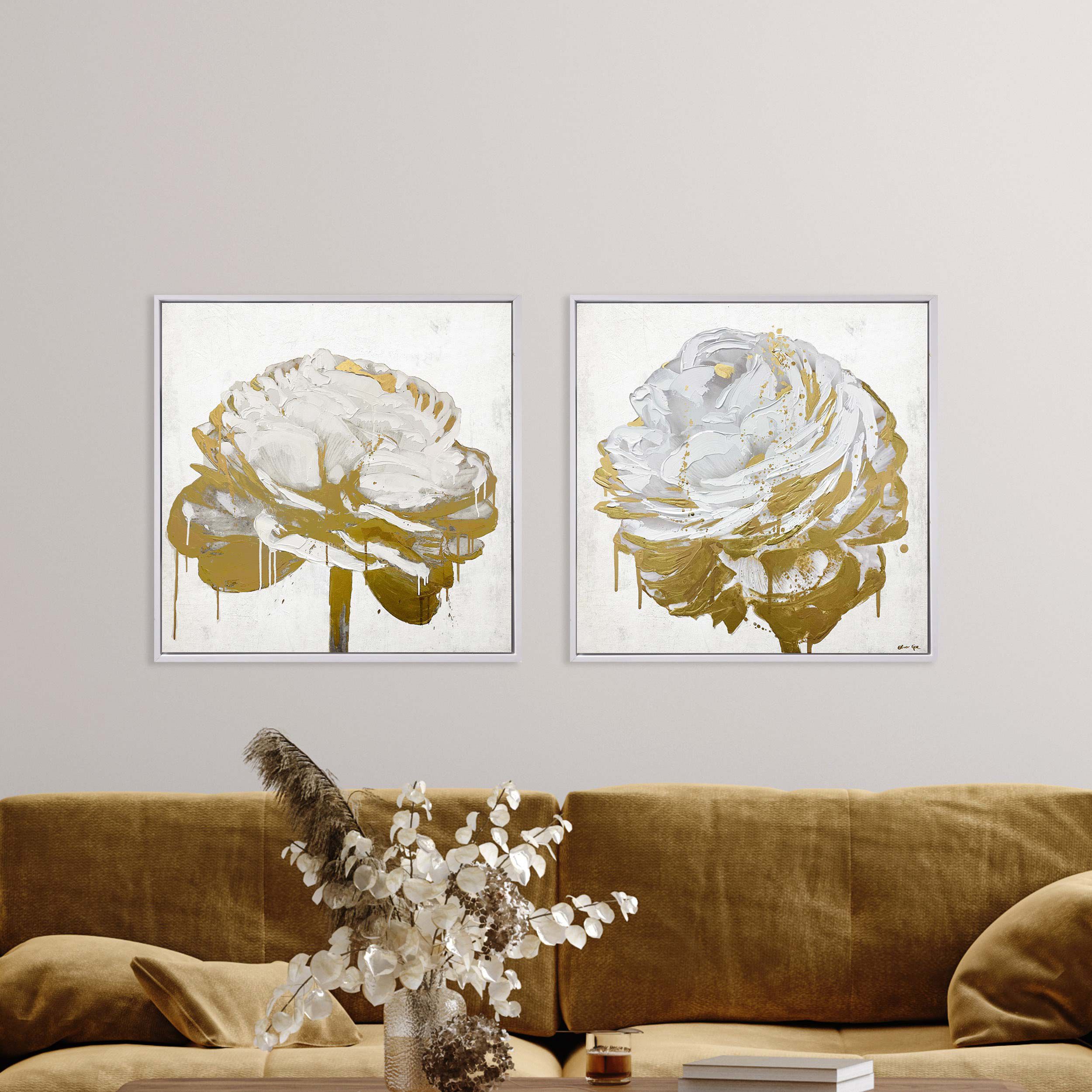 Gilded Floral Set of 2- With Hand-Brushed Gel Coat and Acrylic Paint Brushwork Main image