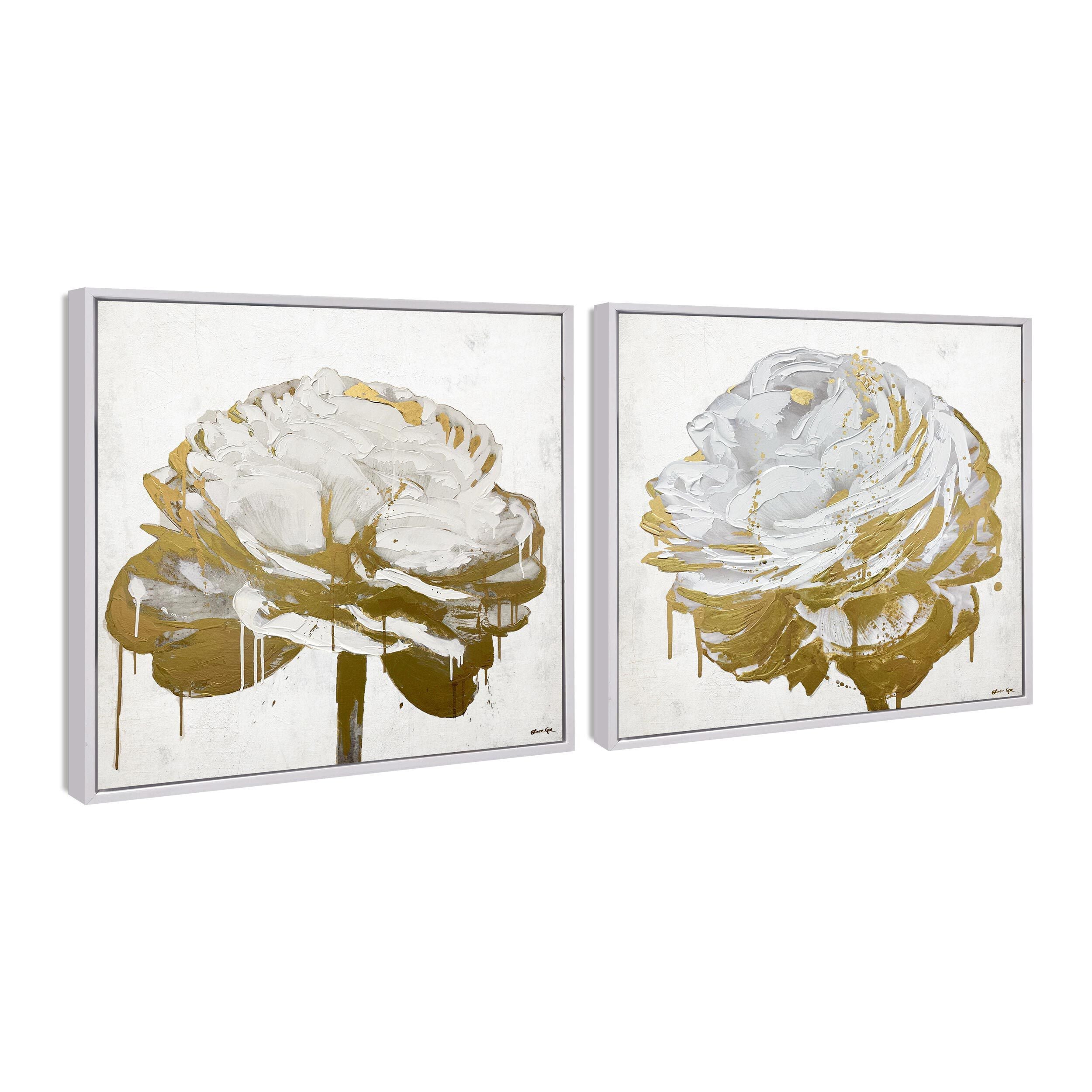 Gilded Floral Set of 2- With Hand-Brushed Gel Coat and Acrylic Paint Brushwork