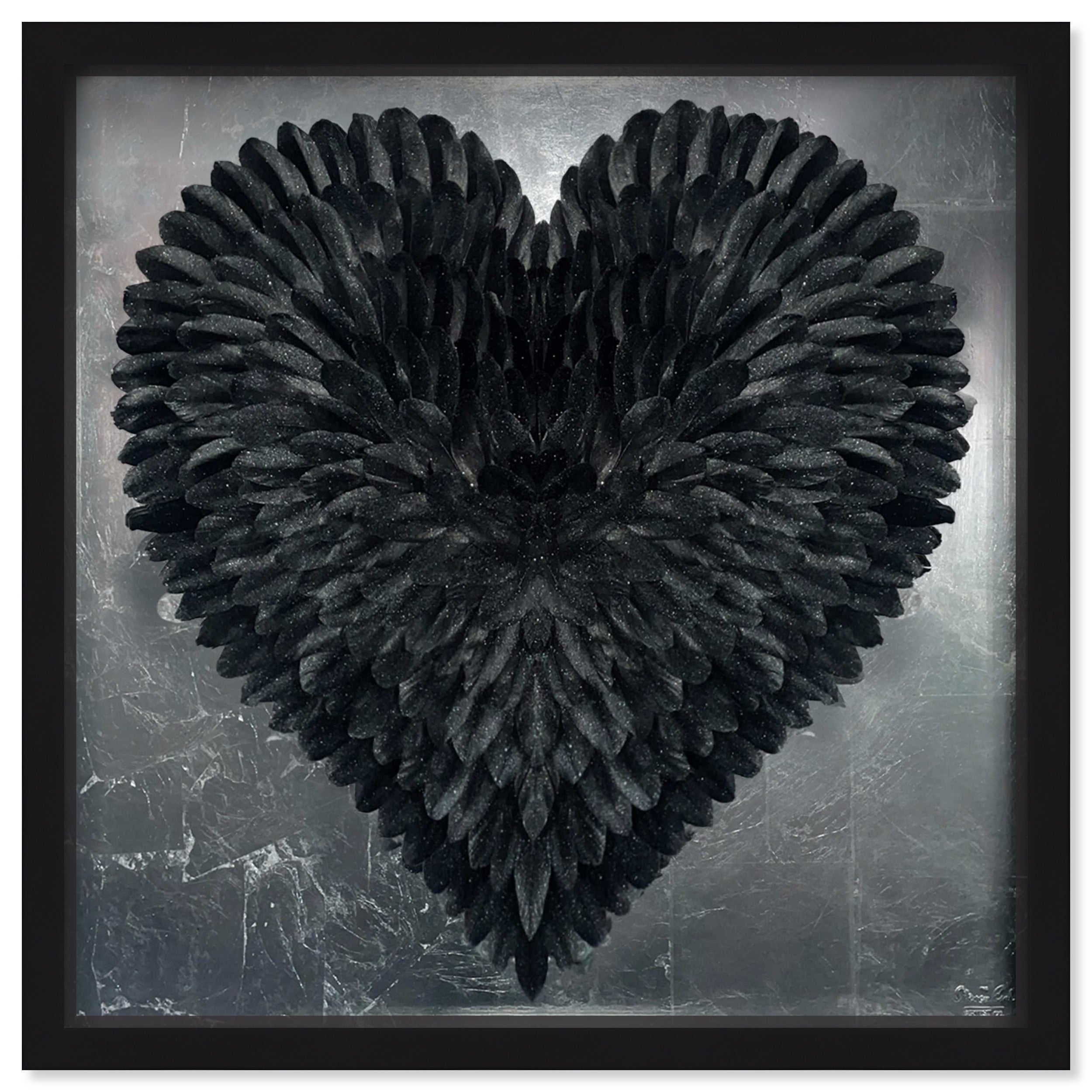 Glittering Noir Feather Heart