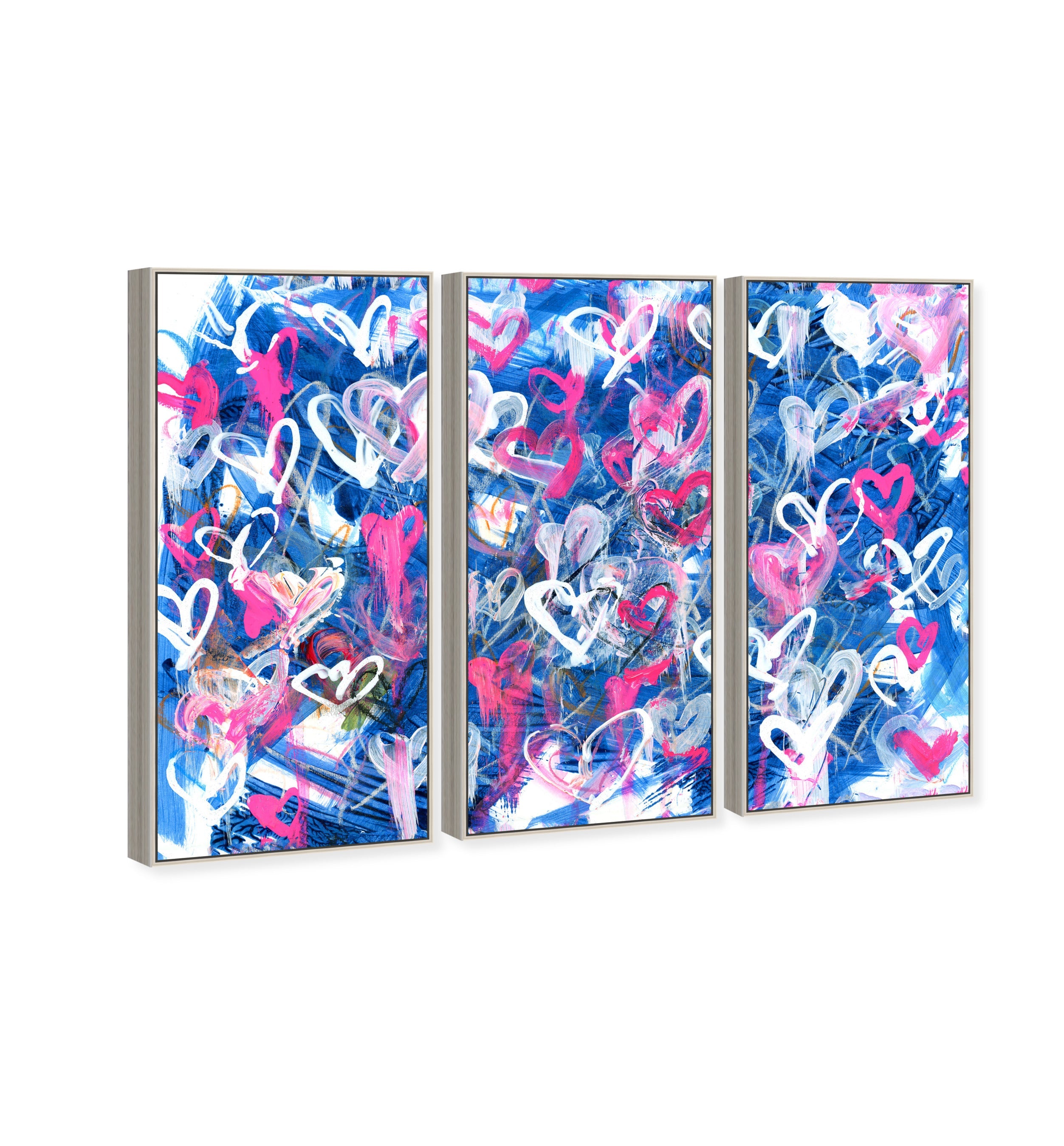 Love on The Blue Triptych - With Acrylic Paint
